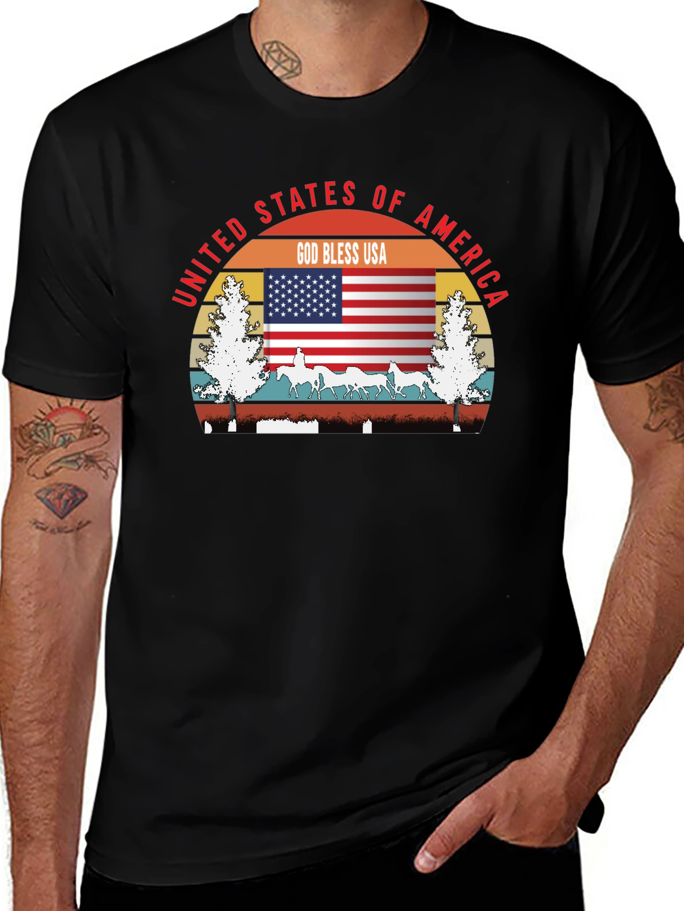 USA God Bless Patriotic Graphic T-Shirt
