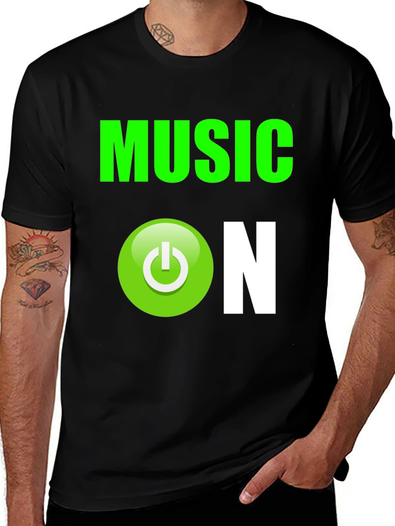 Music On Graphic T-Shirt - Black Cotton Blend