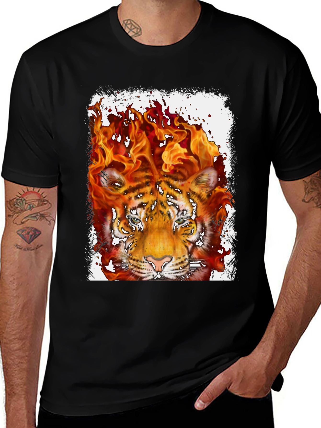Variant 21 of Fiery Tiger Graphic Tee - Bold Black T-Shirt