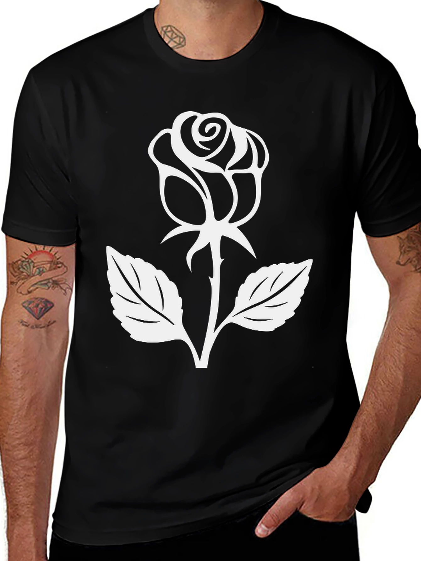 Variant 4 of Rose Graphic Tee - Black Cotton Casual Wear