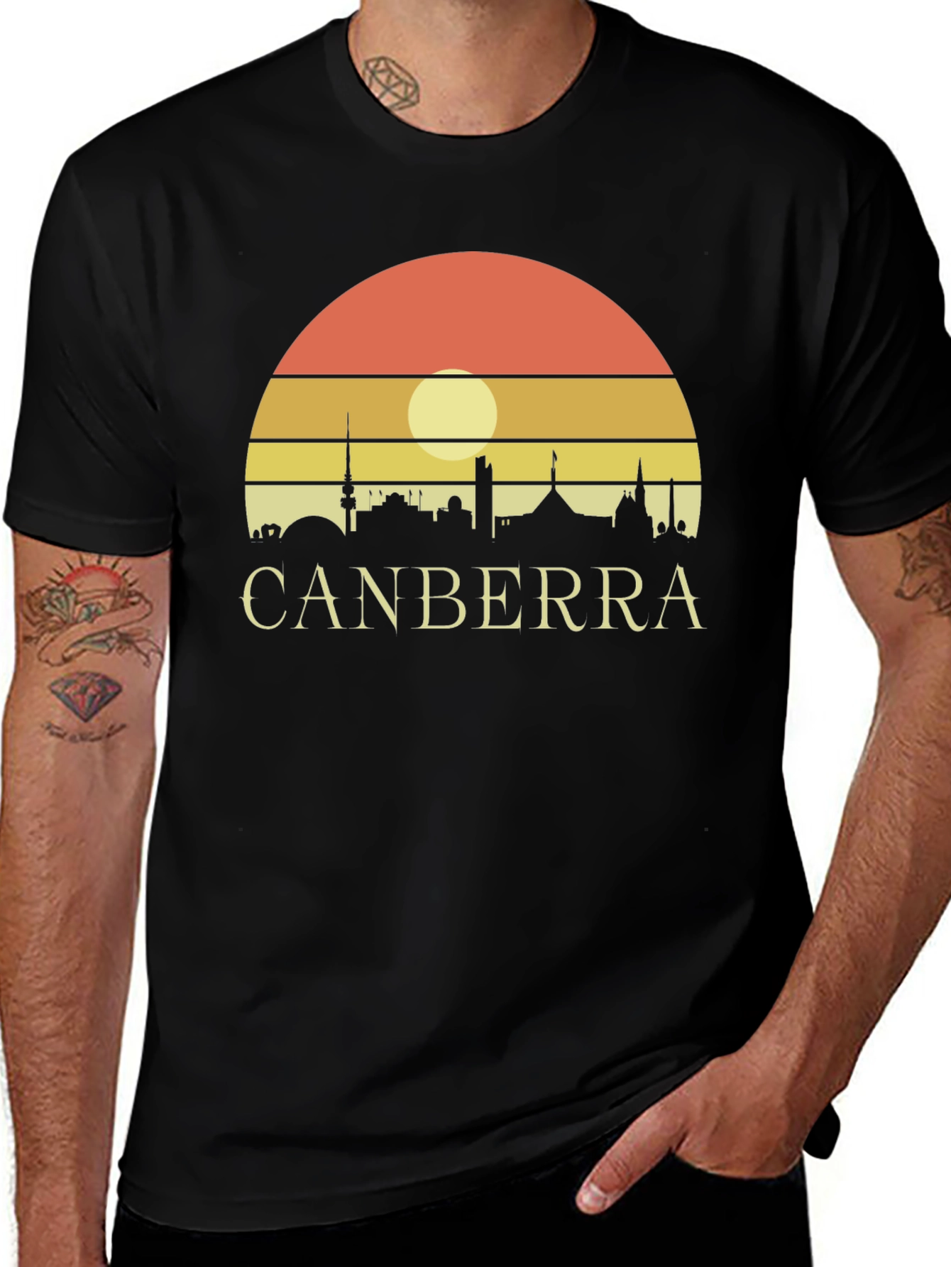 Canberra Skyline Sunset T-Shirt - Retro Design