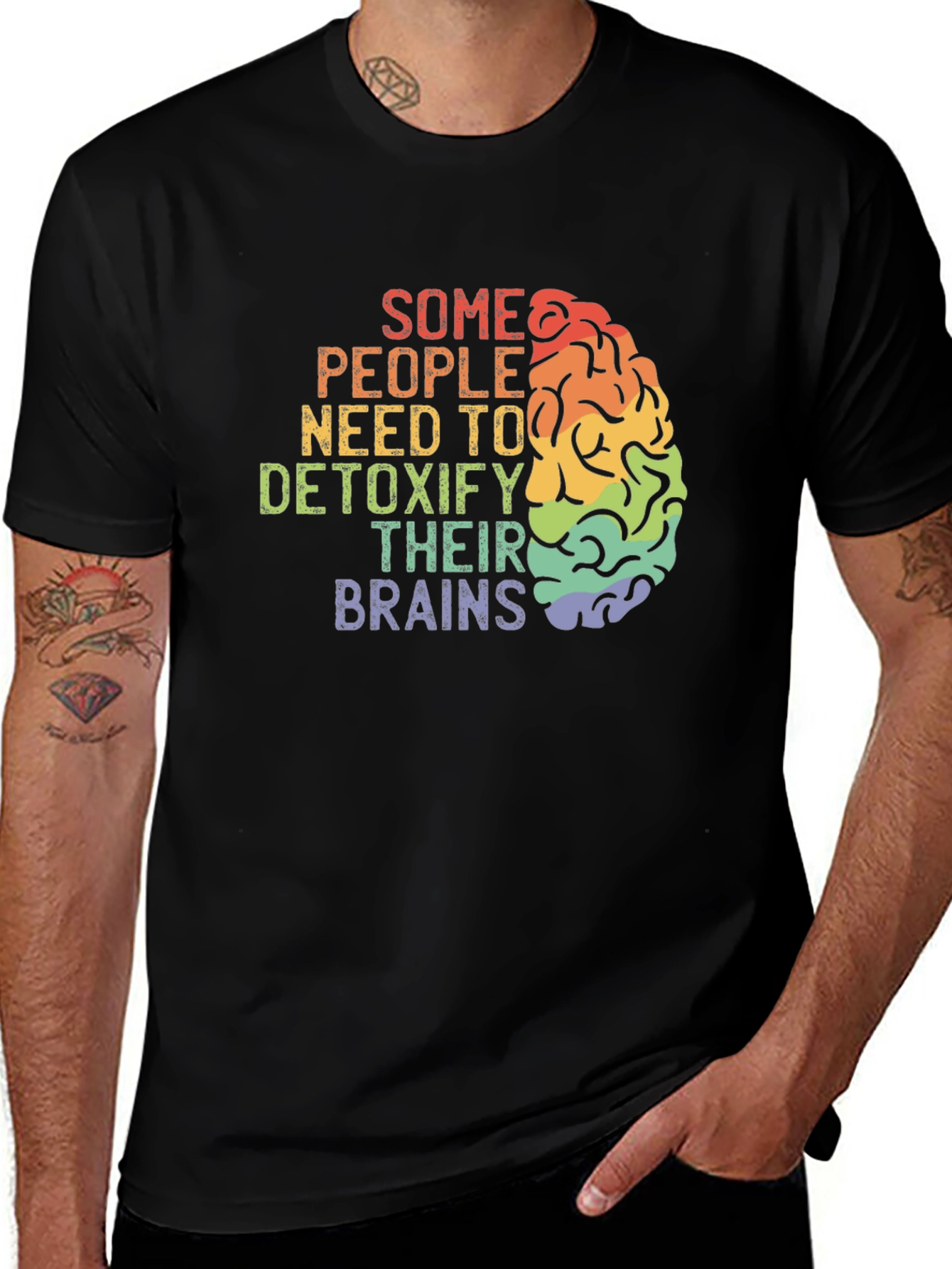 Variant 13 of Detoxify Brains Tee - Rainbow Brain Graphic T-Shirt