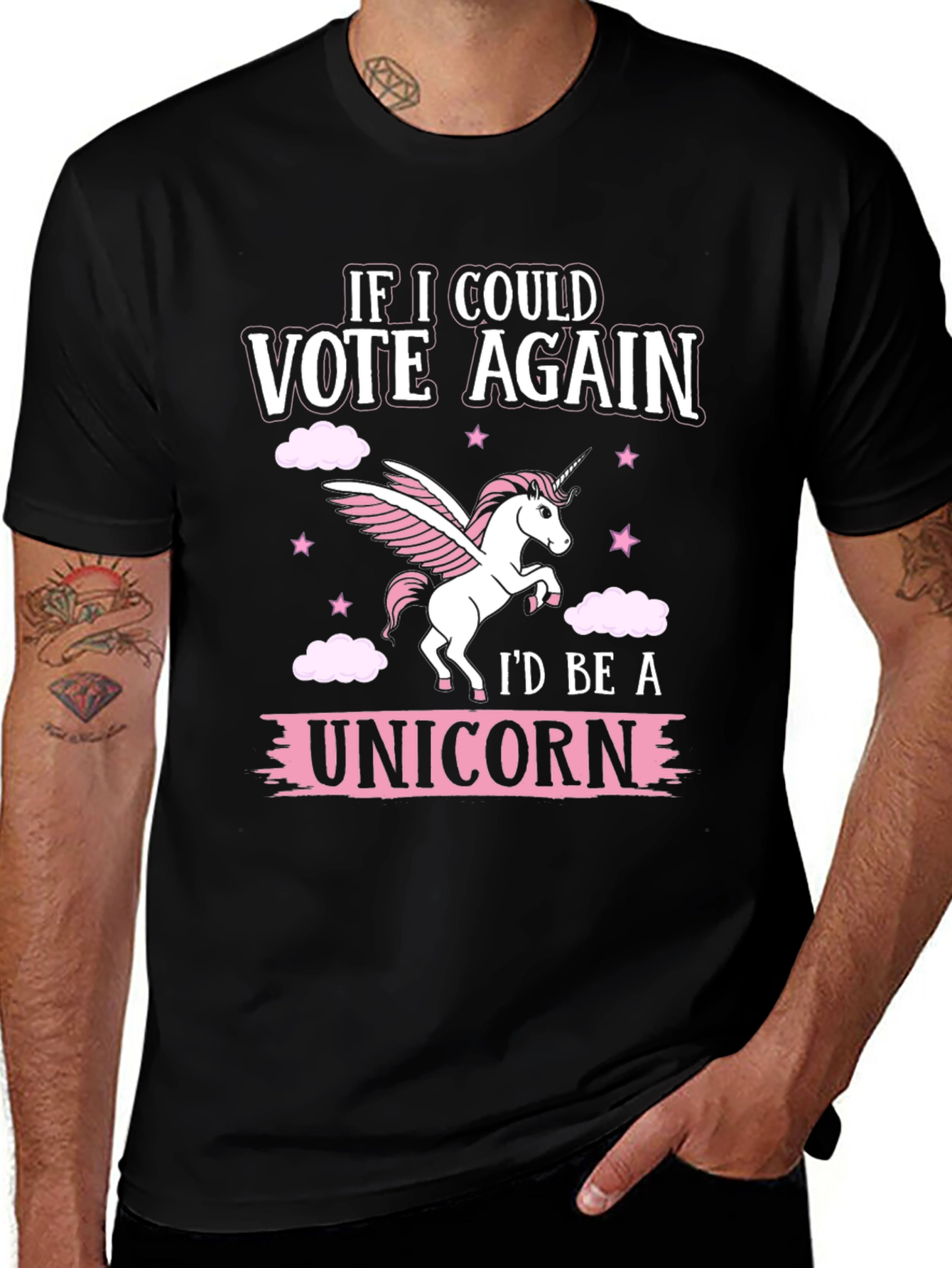 Variant 2 of Vote Again Unicorn Graphic T-Shirt - Black Cotton Tee