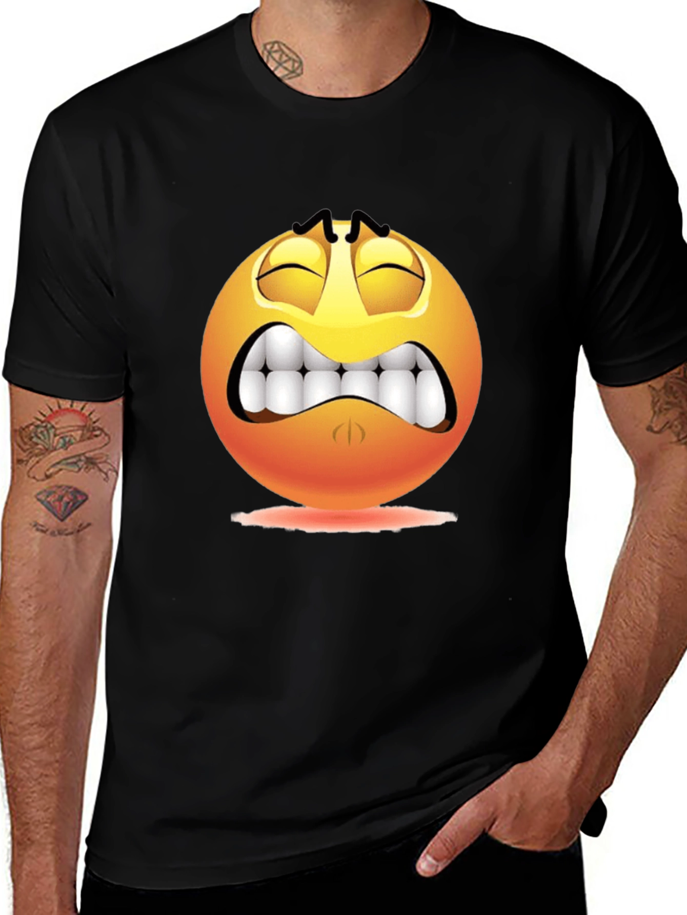 Variant 21 of Distressed Emoji Graphic Black T-Shirt