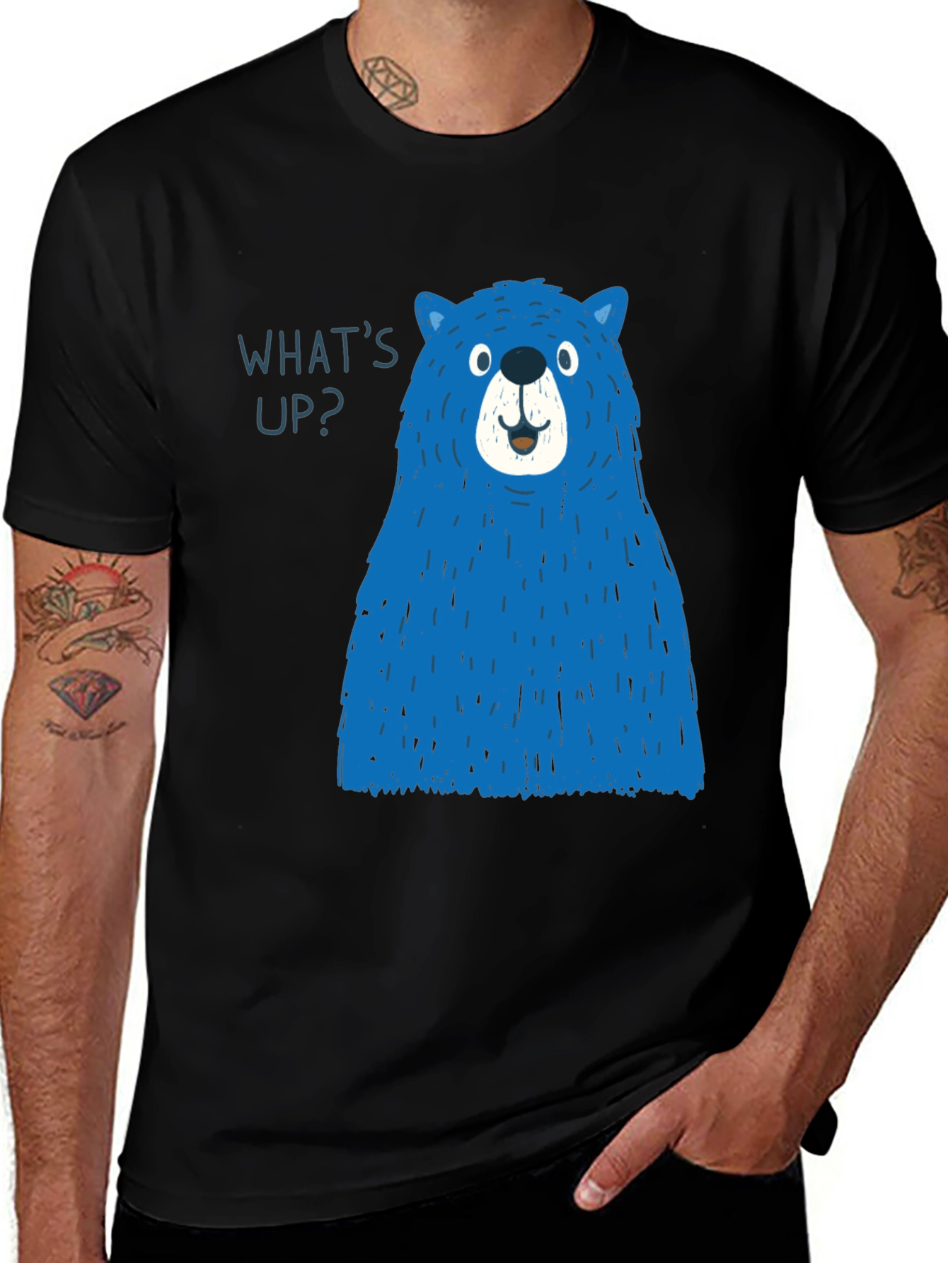 Black Blue Bear Graphic T-Shirt - Men's Casual Tee main image