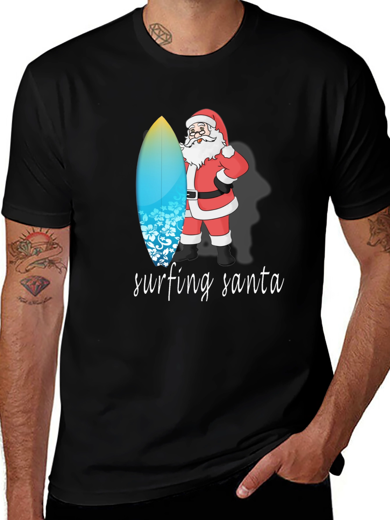 Surfing Santa Black Cotton Tee