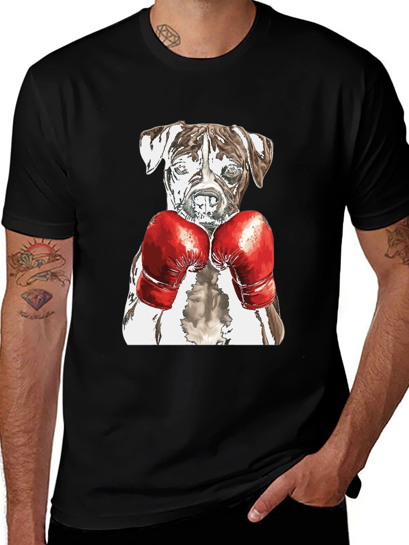 Variant 11 of Dog Boxer T-Shirt - Black Cotton Tee
