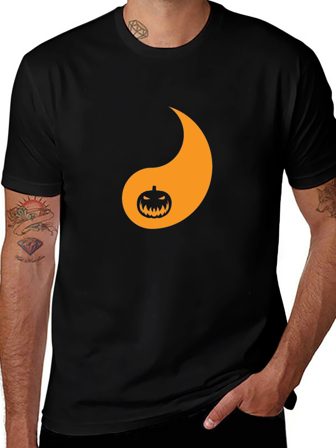 Halloween Pumpkin Paisley Black T-Shirt