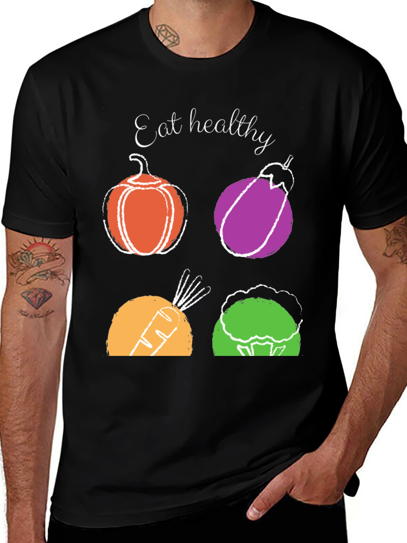 Variant 14 of Eat Healthy T-Shirt: Vegetable Design Graphic Tee