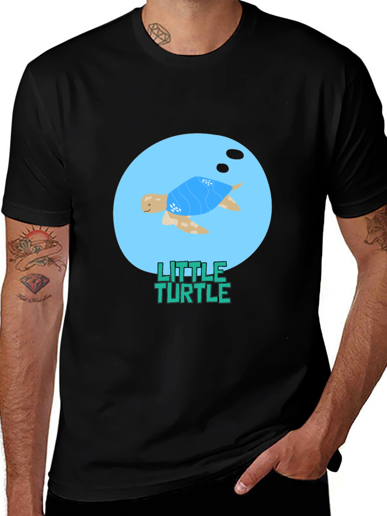 Variant 6 of Cute Little Turtle Graphic Tee - Black Casual T-Shirt
