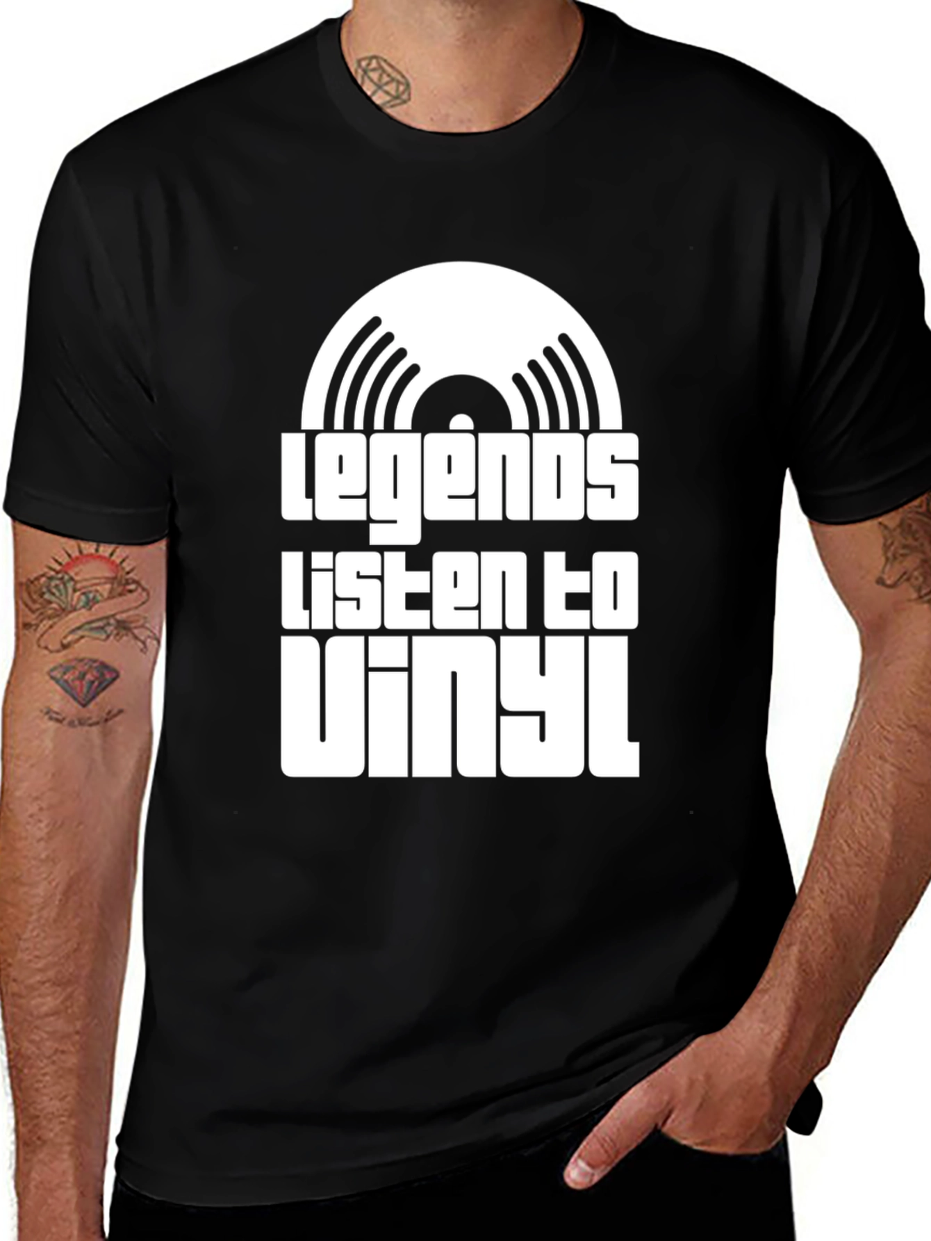 Variant 9 of Legends Listen to Vinyl Black Graphic Tee