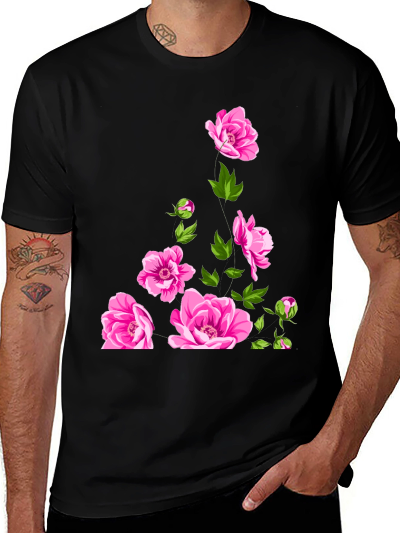 Variant 23 of Floral Print Black T-Shirt - Stylish & Comfortable