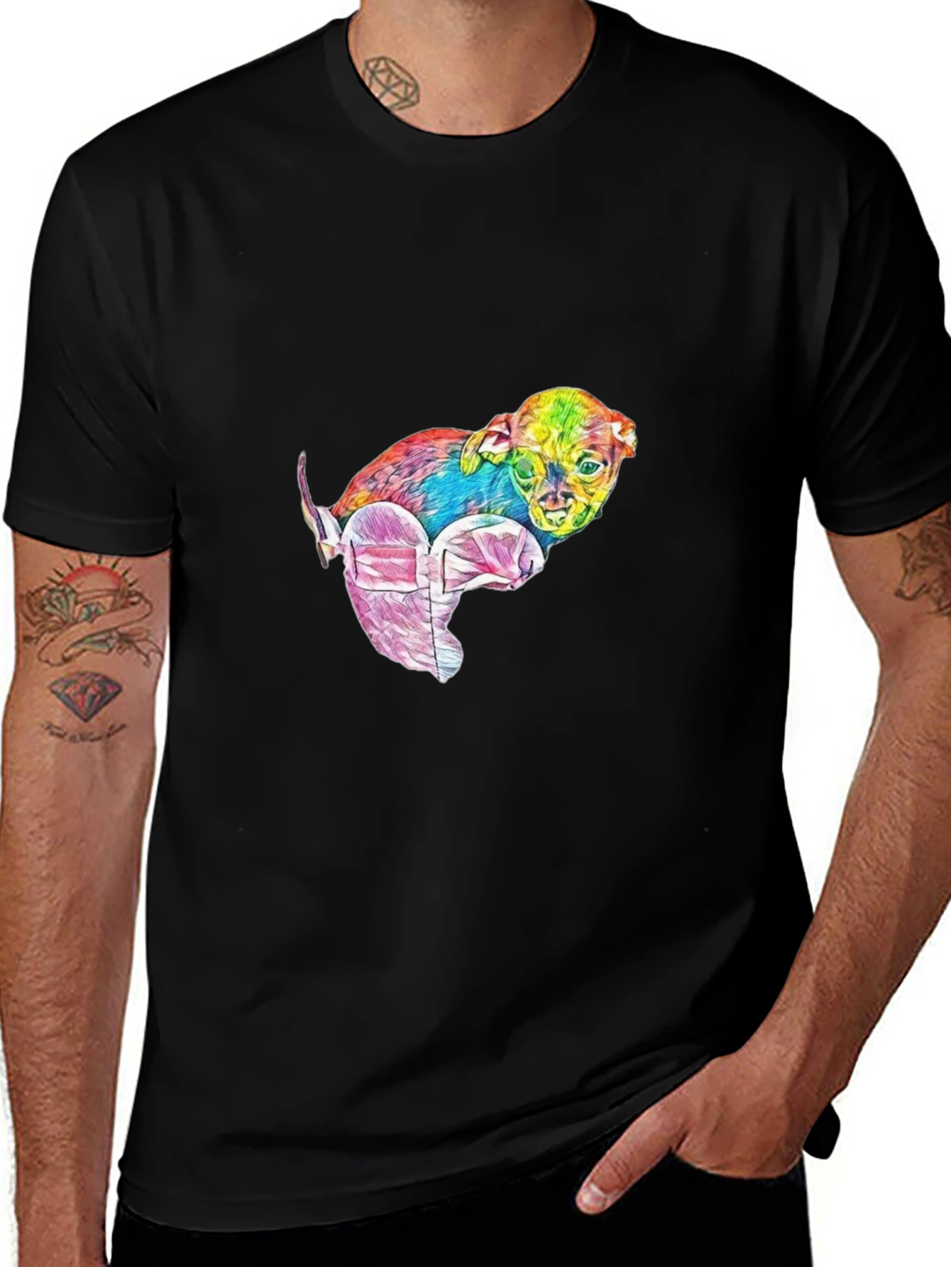 Variant 14 of Rainbow Chihuahua Graphic Black T-Shirt