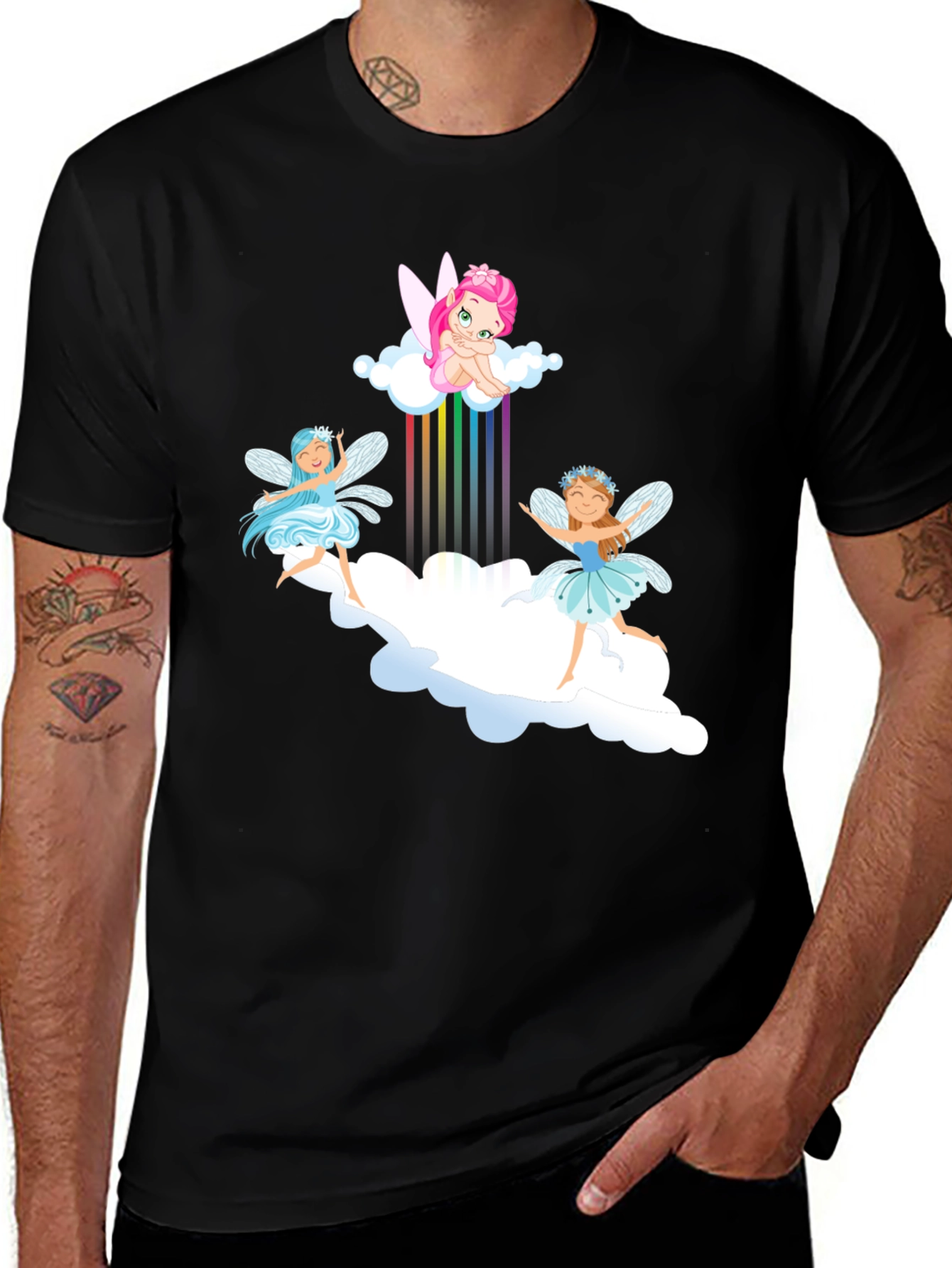 Variant 24 of Whimsical Fairies Graphic Black T-Shirt