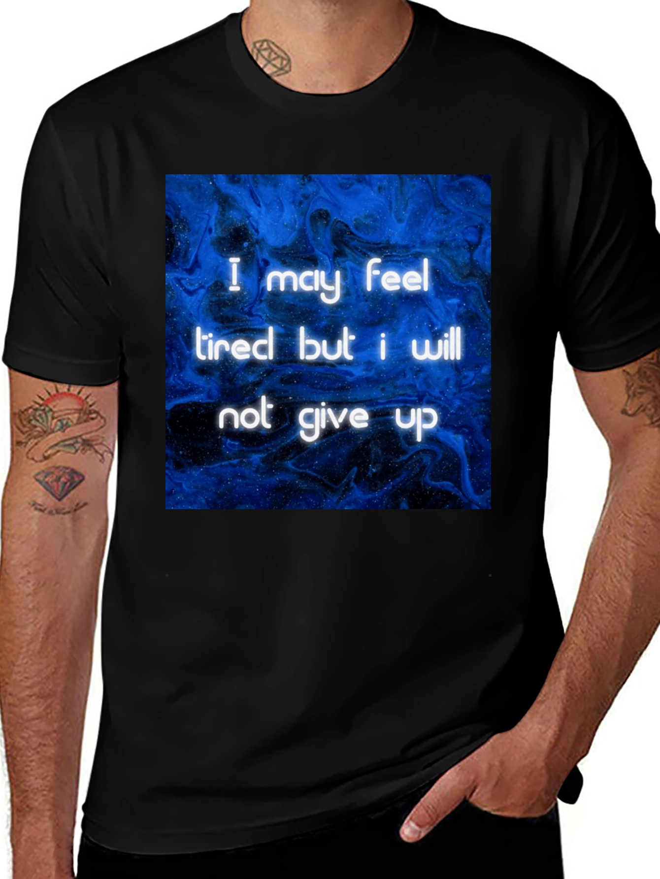 Variant 4 of Inspirational Graphic Tee - Never Give Up Black T-Shirt