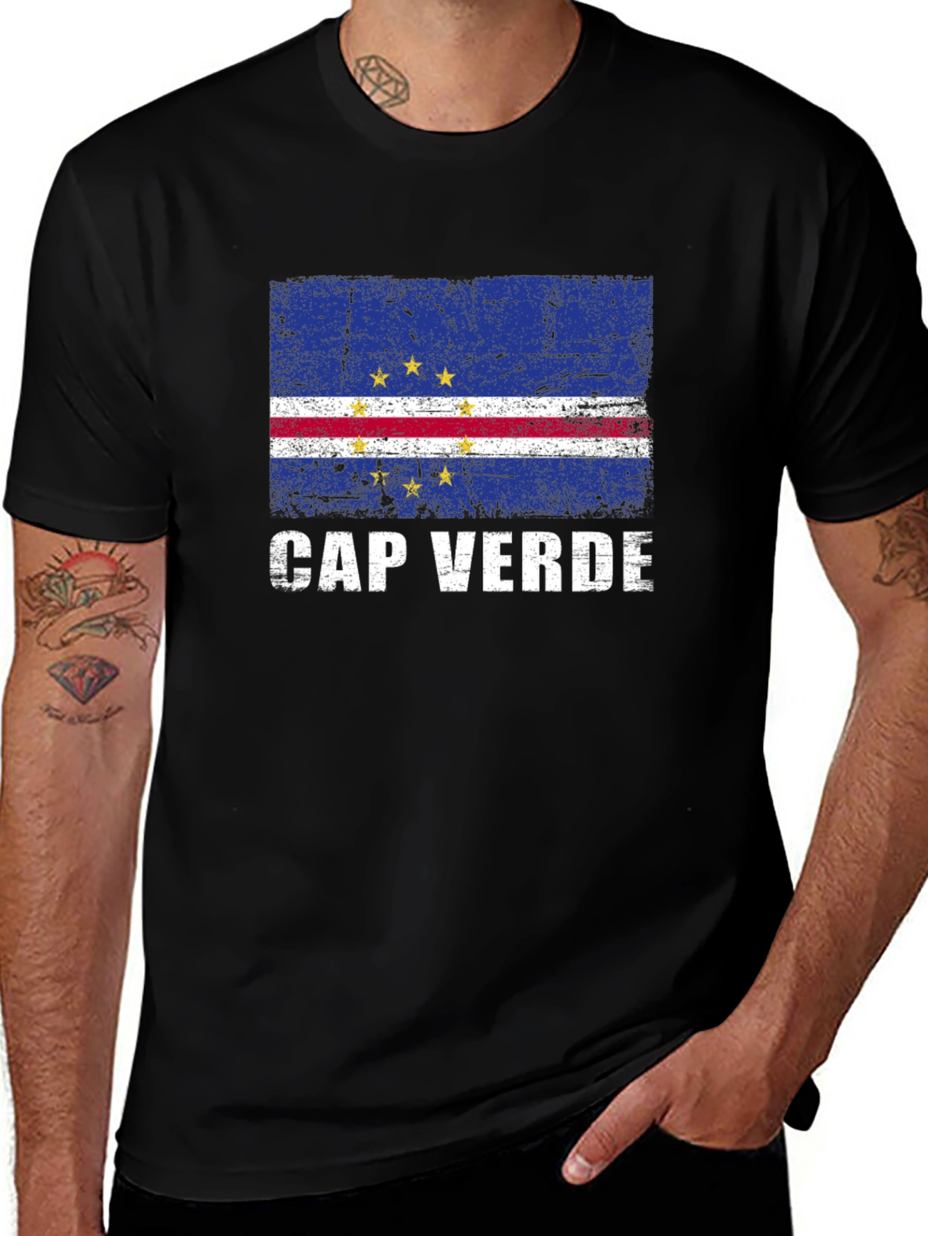 Variant 15 of Cap Verde Flag Graphic Tee - Distressed Style