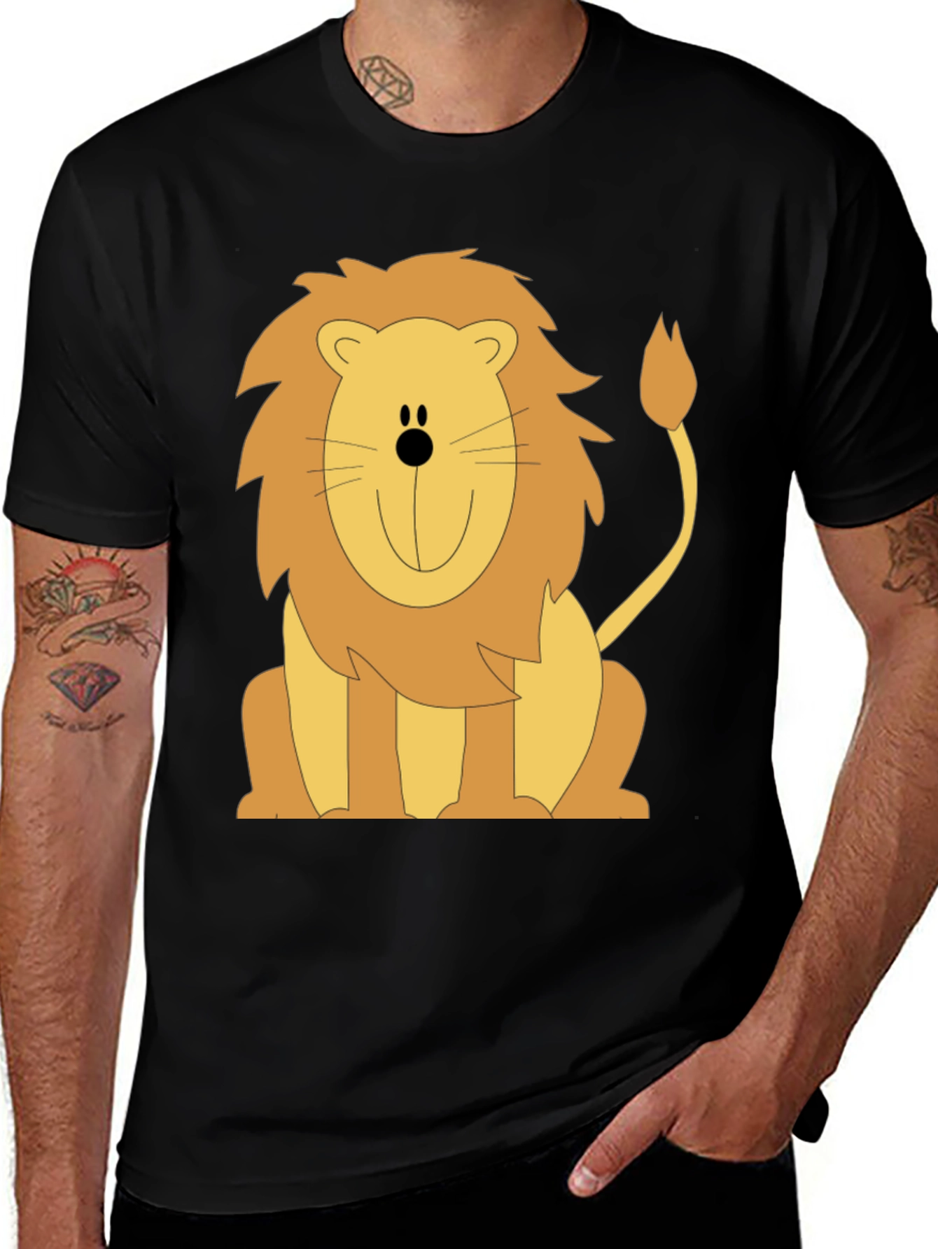 Variant 28 of Cartoon Lion Graphic T-Shirt - Black Cotton Tee