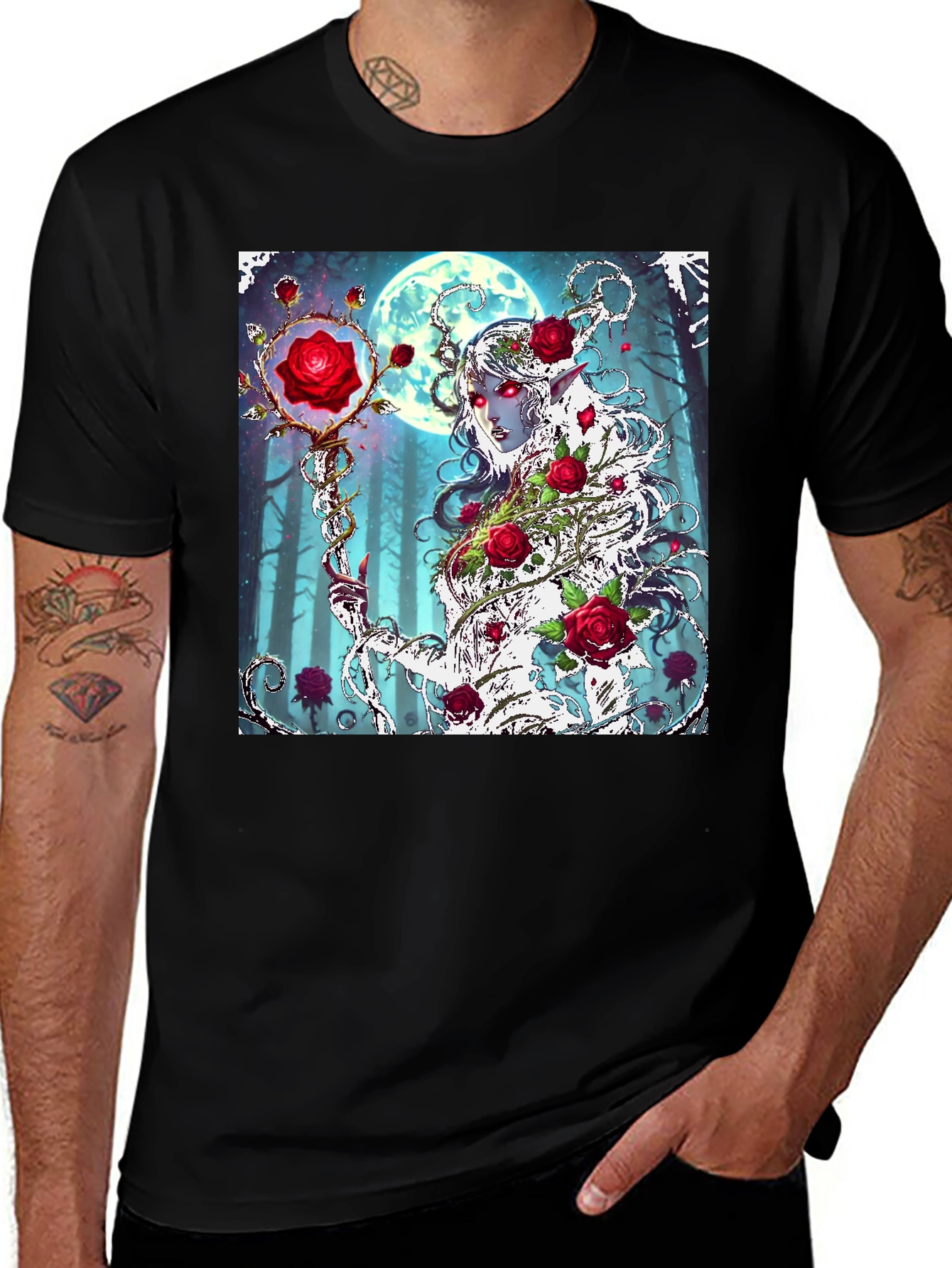Rose Fairy Black T-Shirt Graphic Novelty Tee