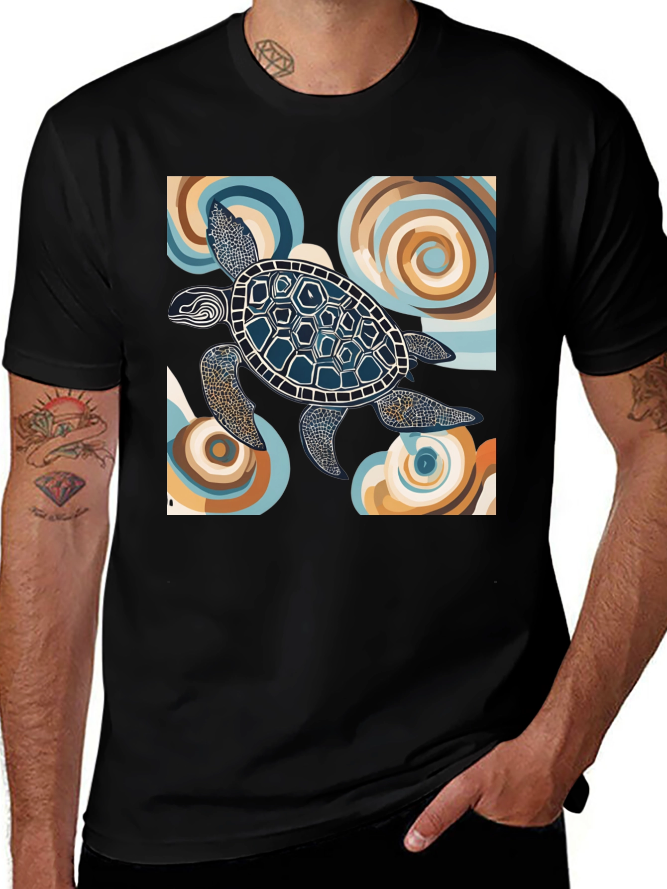 Variant 5 of Abstract Turtle Graphic Tee - Black