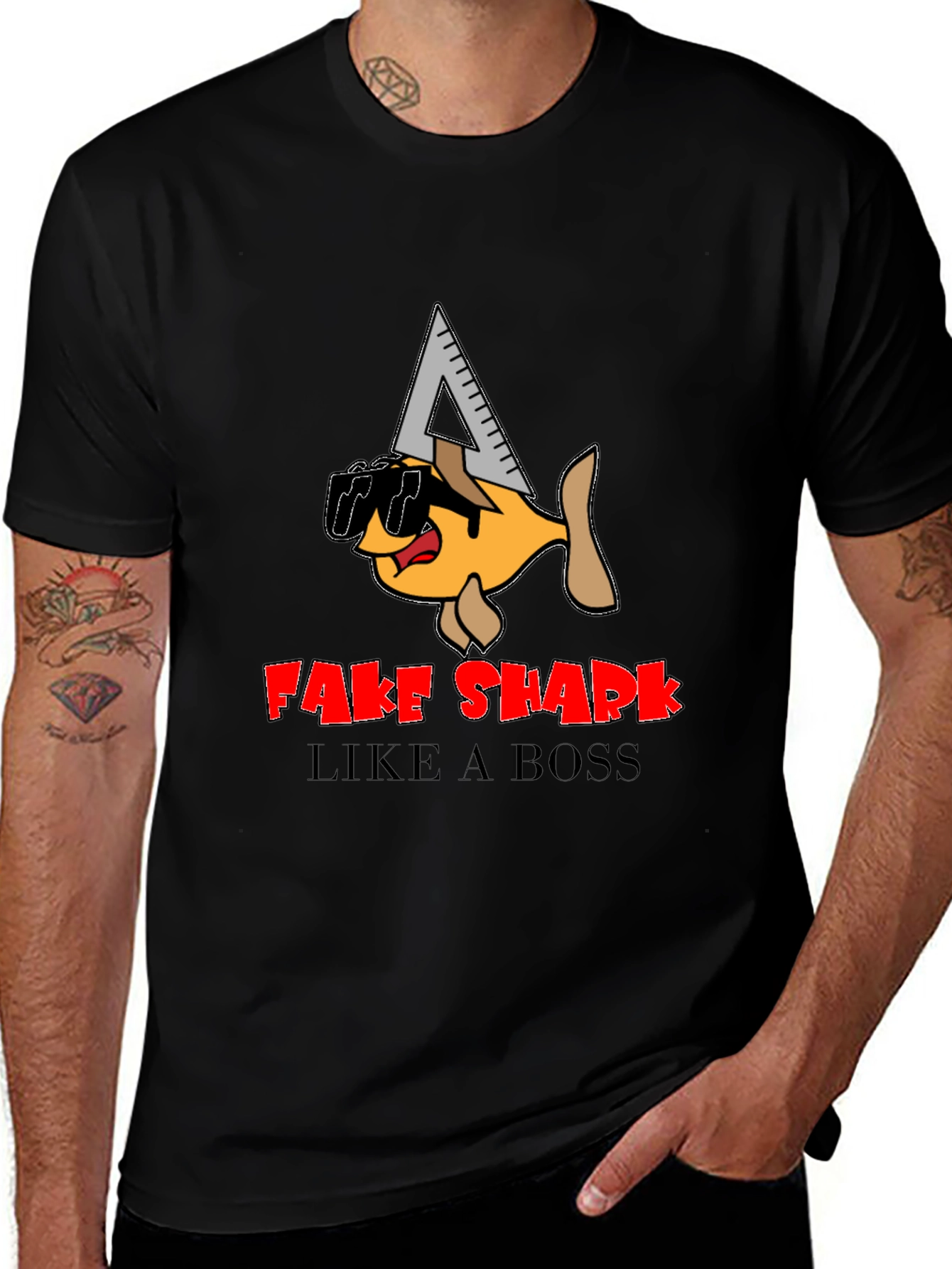 Variant 22 of Funny Fish Graphic T-Shirt - Fake Shark Like a Boss Tee