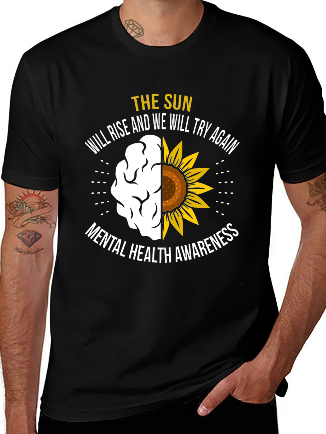 Variant 21 of Mental Health Awareness T-Shirt: Brain and Sunflower