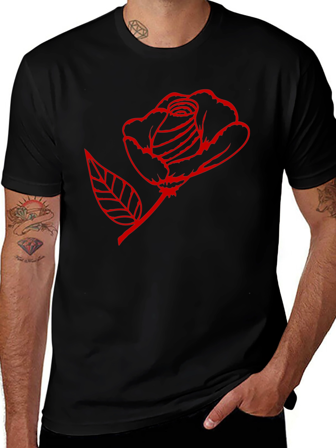 Variant 18 of Black T-Shirt with Red Rose Graphic