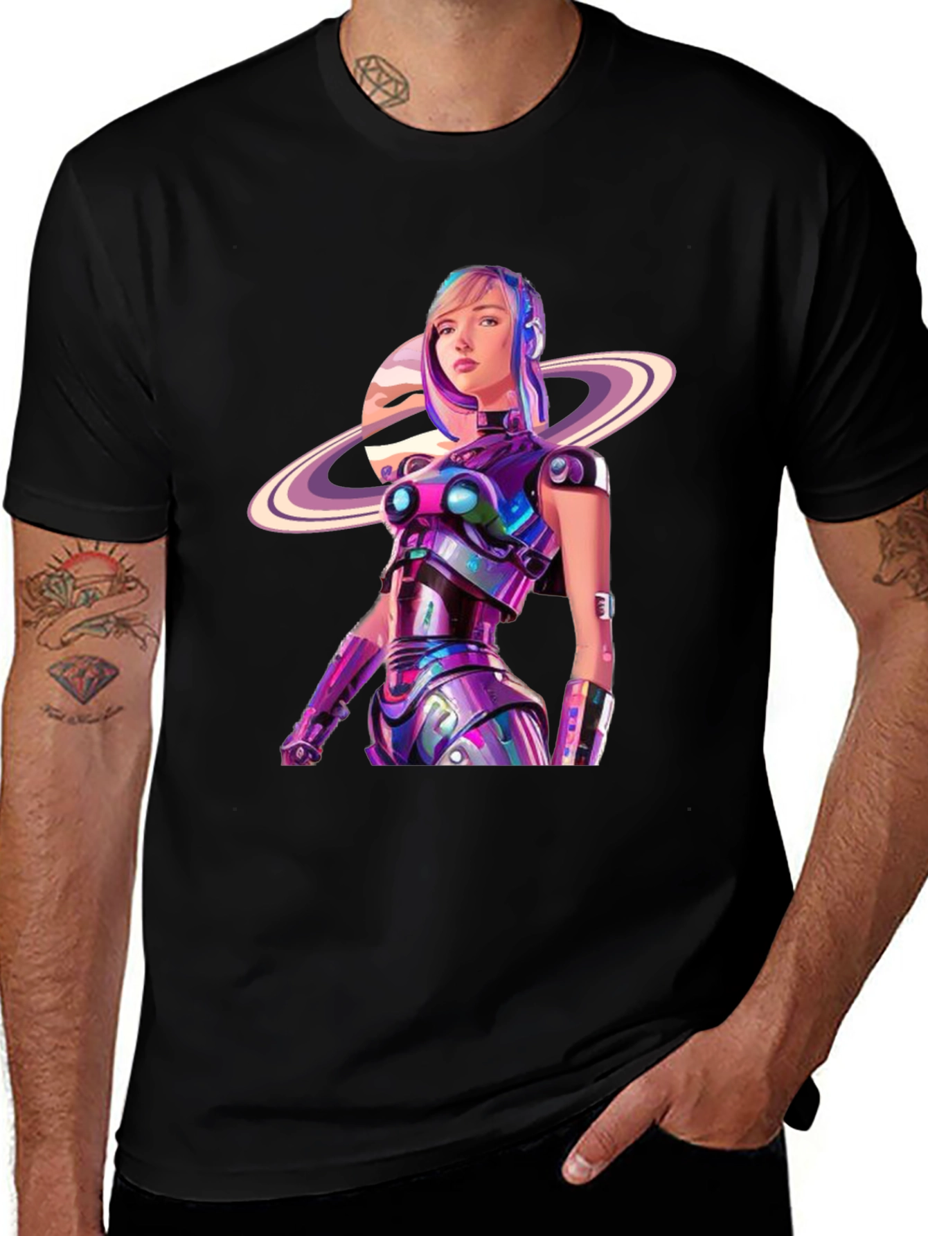 Futuristic Robot Girl Graphic T-Shirt