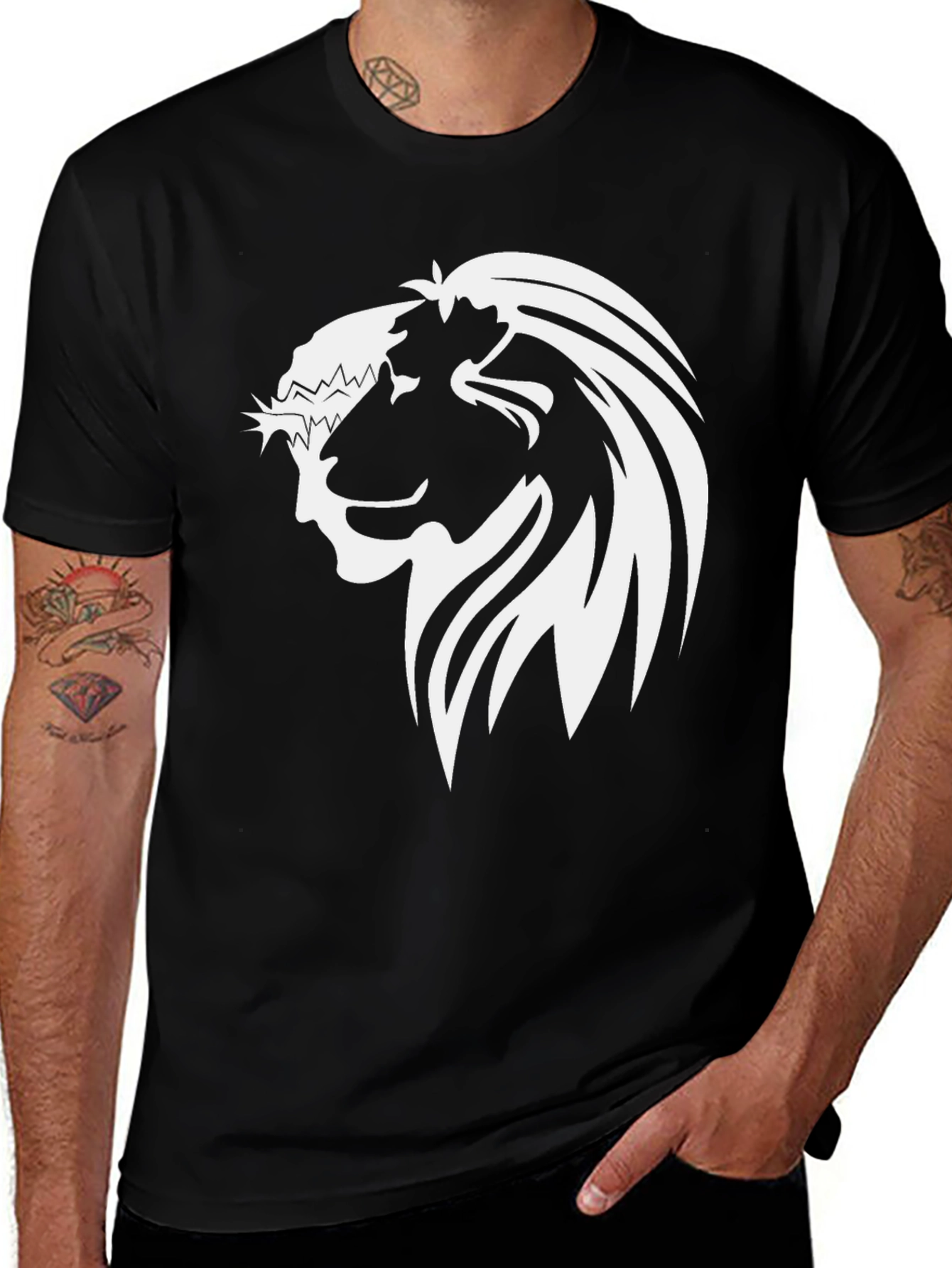 Variant 17 of Lion and Jesus Graphic Tee - Black