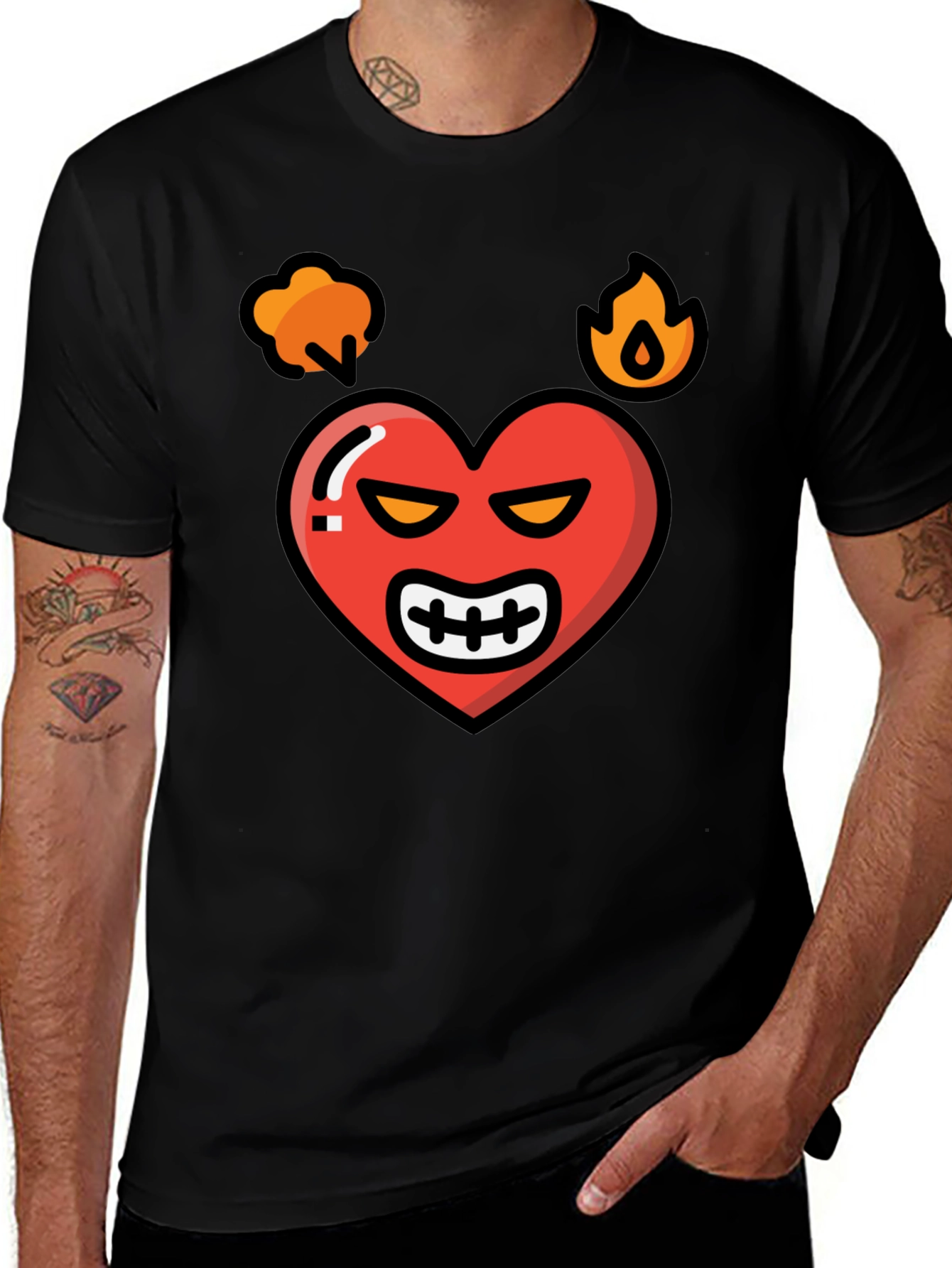Variant 22 of Angry Heart Graphic Tee - Black Cotton Blend Shirt