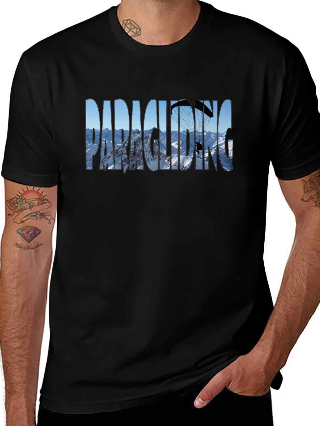 Variant 25 of Paragliding Mountain Scene Graphic Tee - Black
