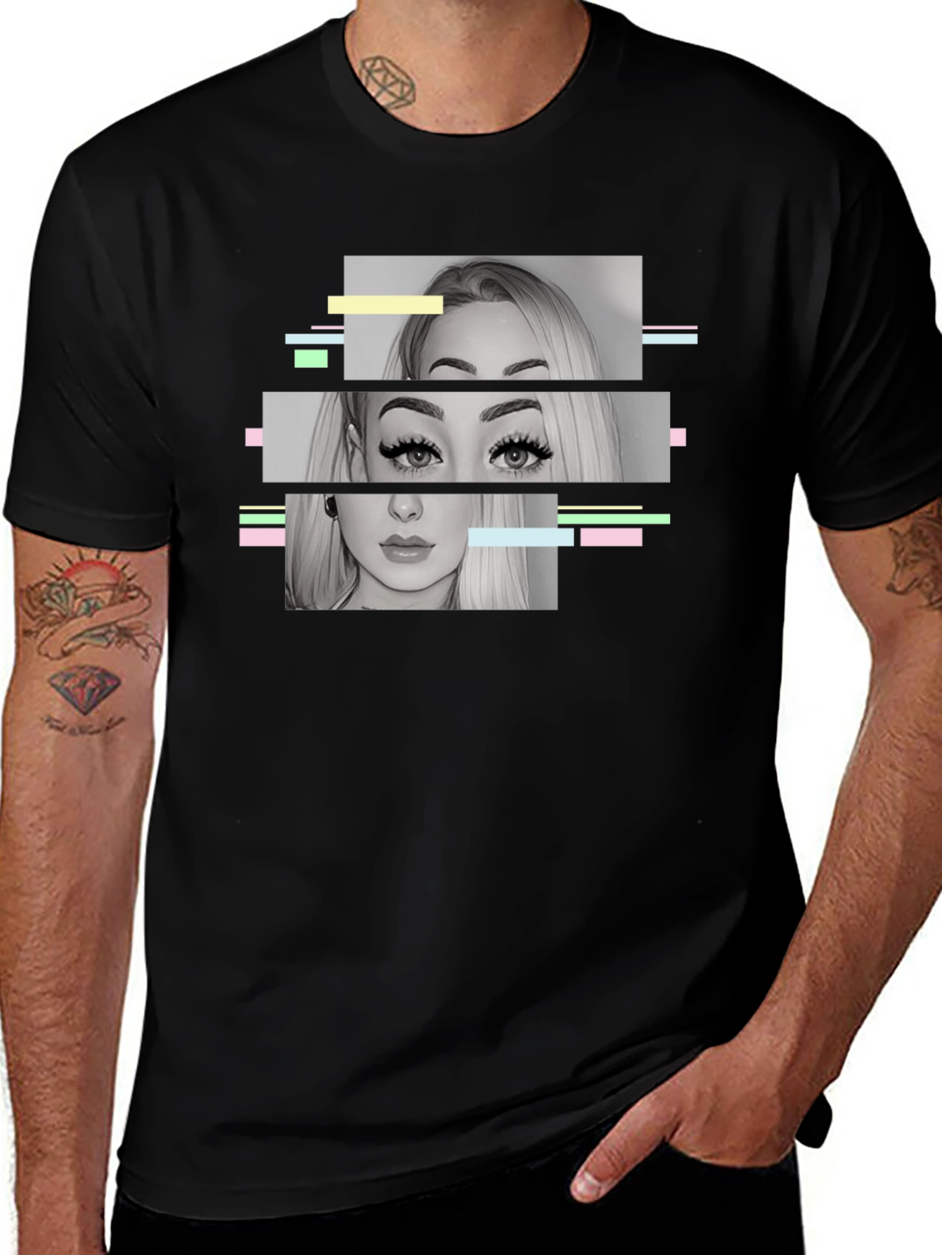 Variant 15 of Glitch Portrait Graphic Tee - Modern Black T-Shirt