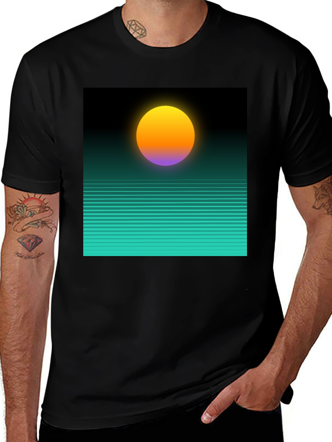 Variant 19 of Retro Sunset Graphic Tee - Black