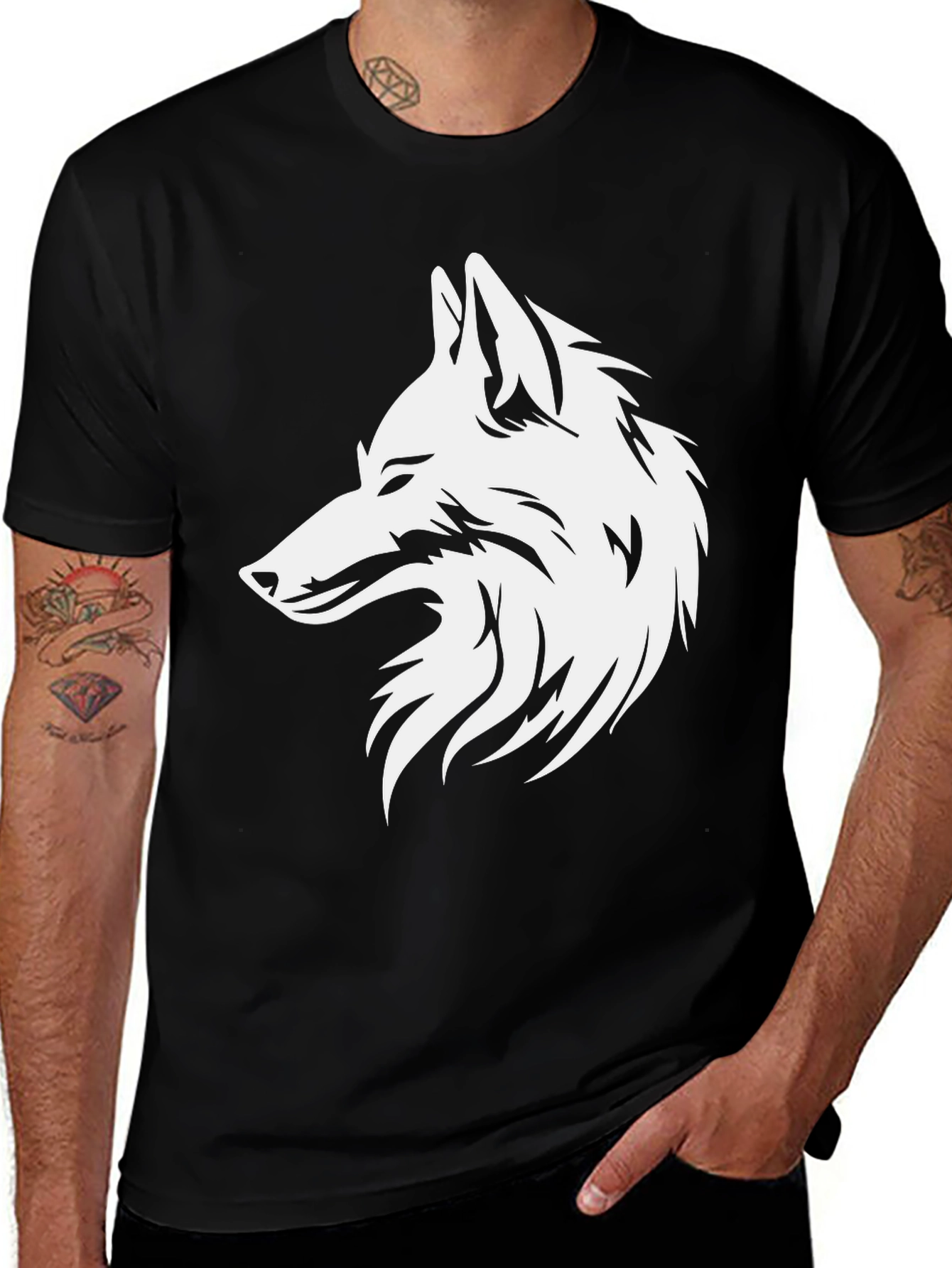 Variant 16 of Black T-Shirt with Wolf Graphic