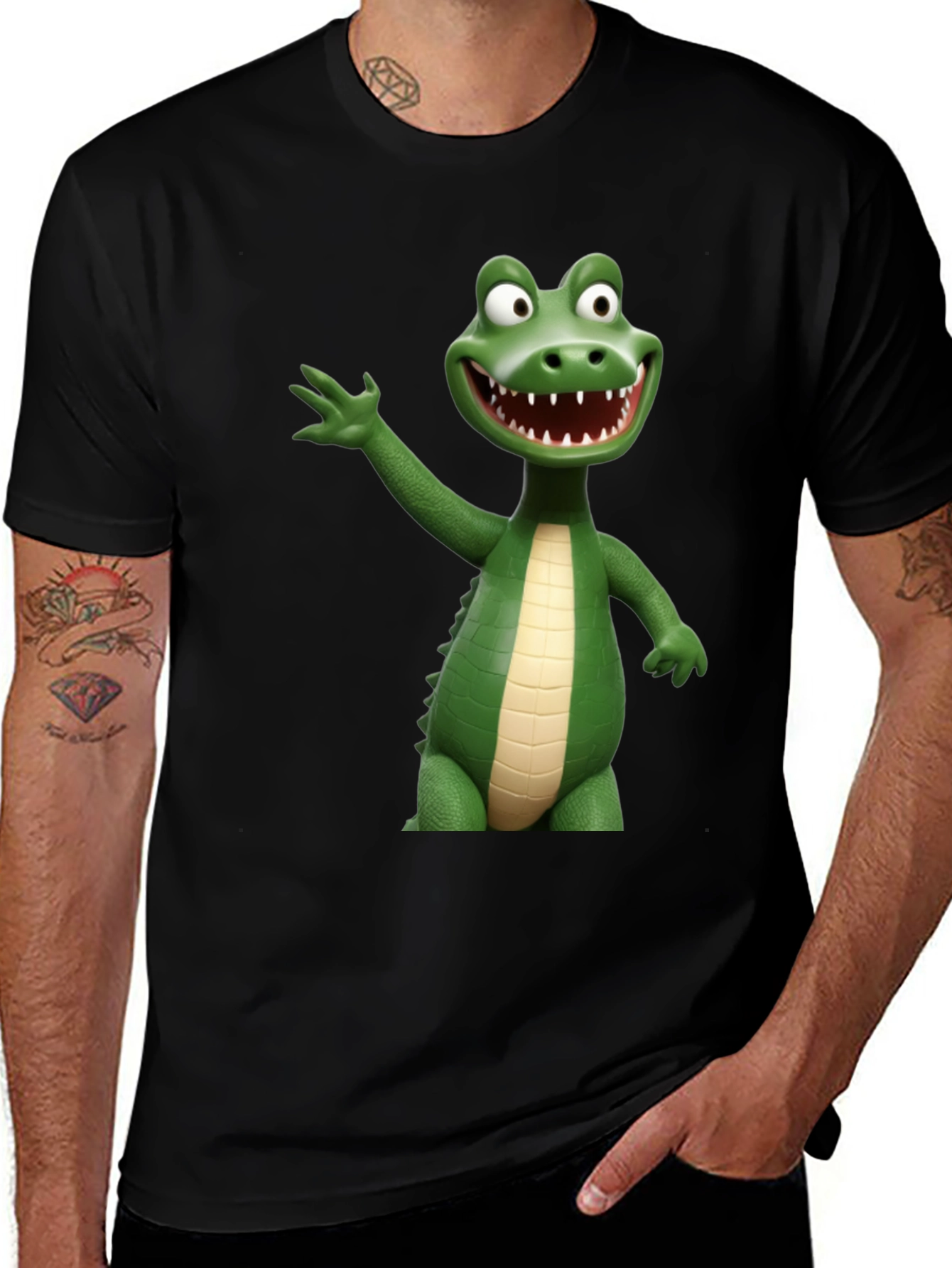 Variant 3 of Black T-Shirt with Funny Crocodile Graphic