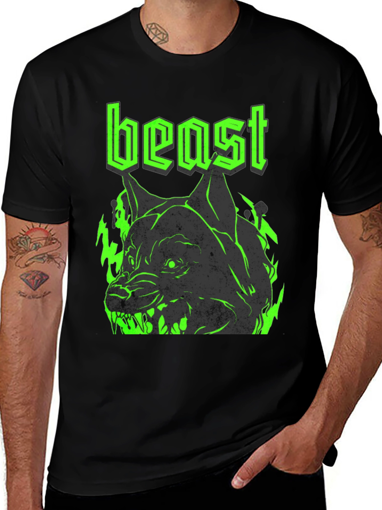 Variant 28 of Beast Wolf Graphic Tee - Bold Men's Black T-Shirt