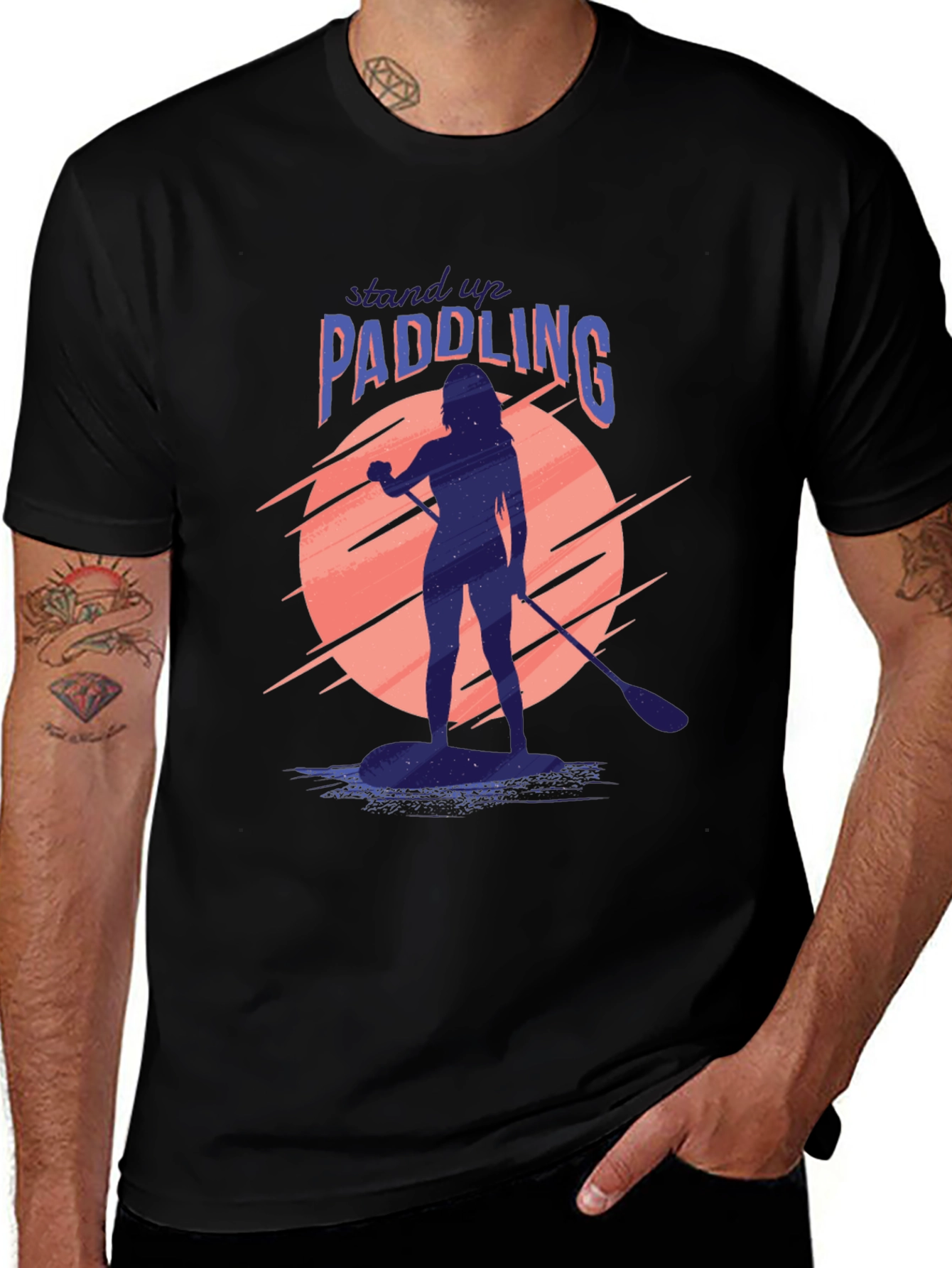 Stand Up Paddling Graphic Tee - Black Cotton