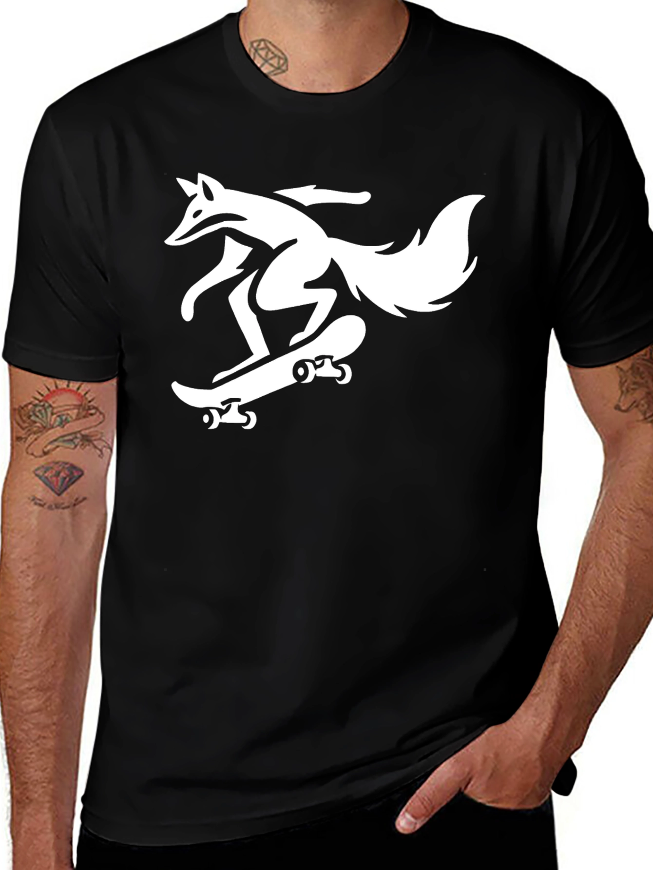 Variant 10 of Skateboarding Fox Graphic Tee - Black