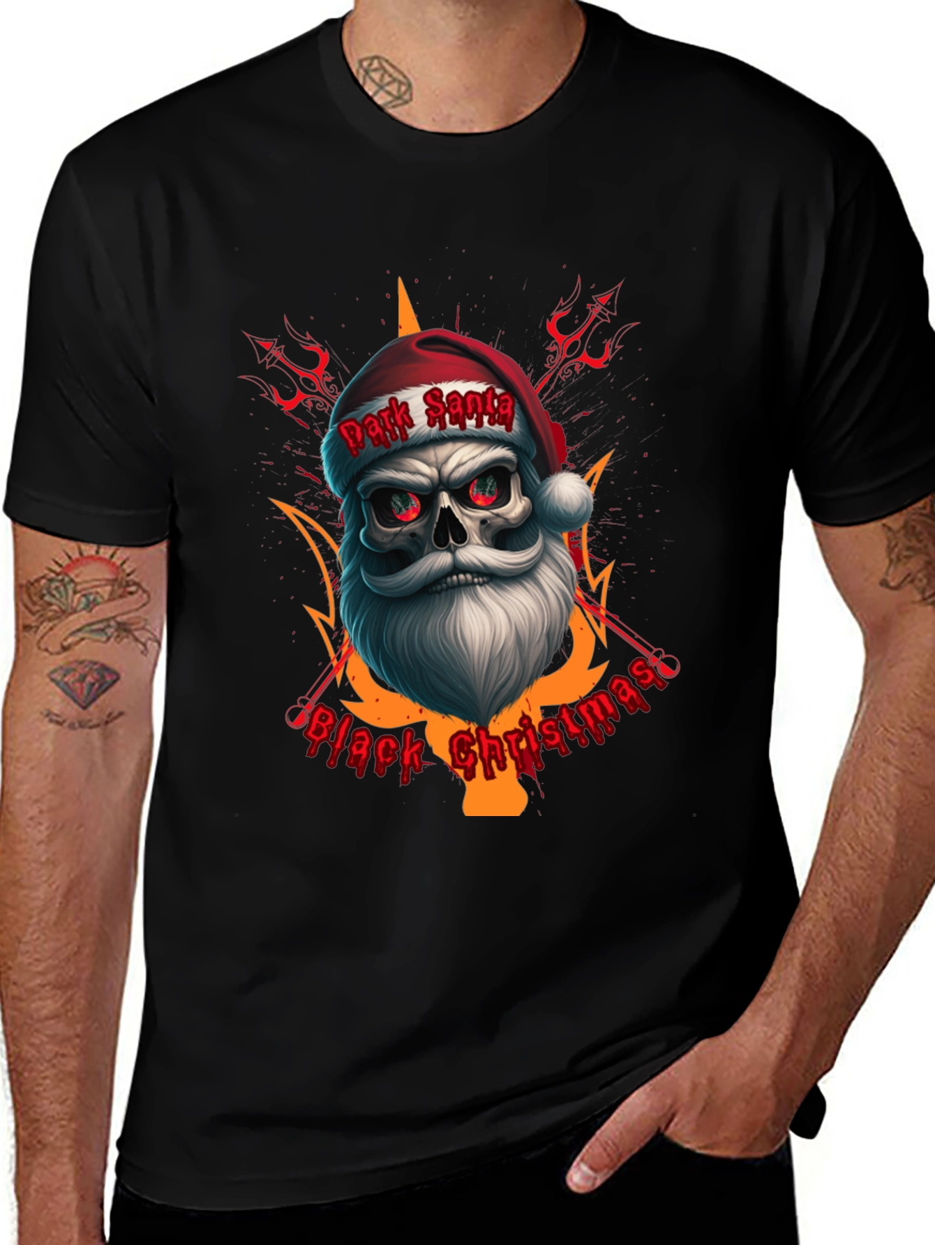 Dark Santa Black Christmas Graphic Tee