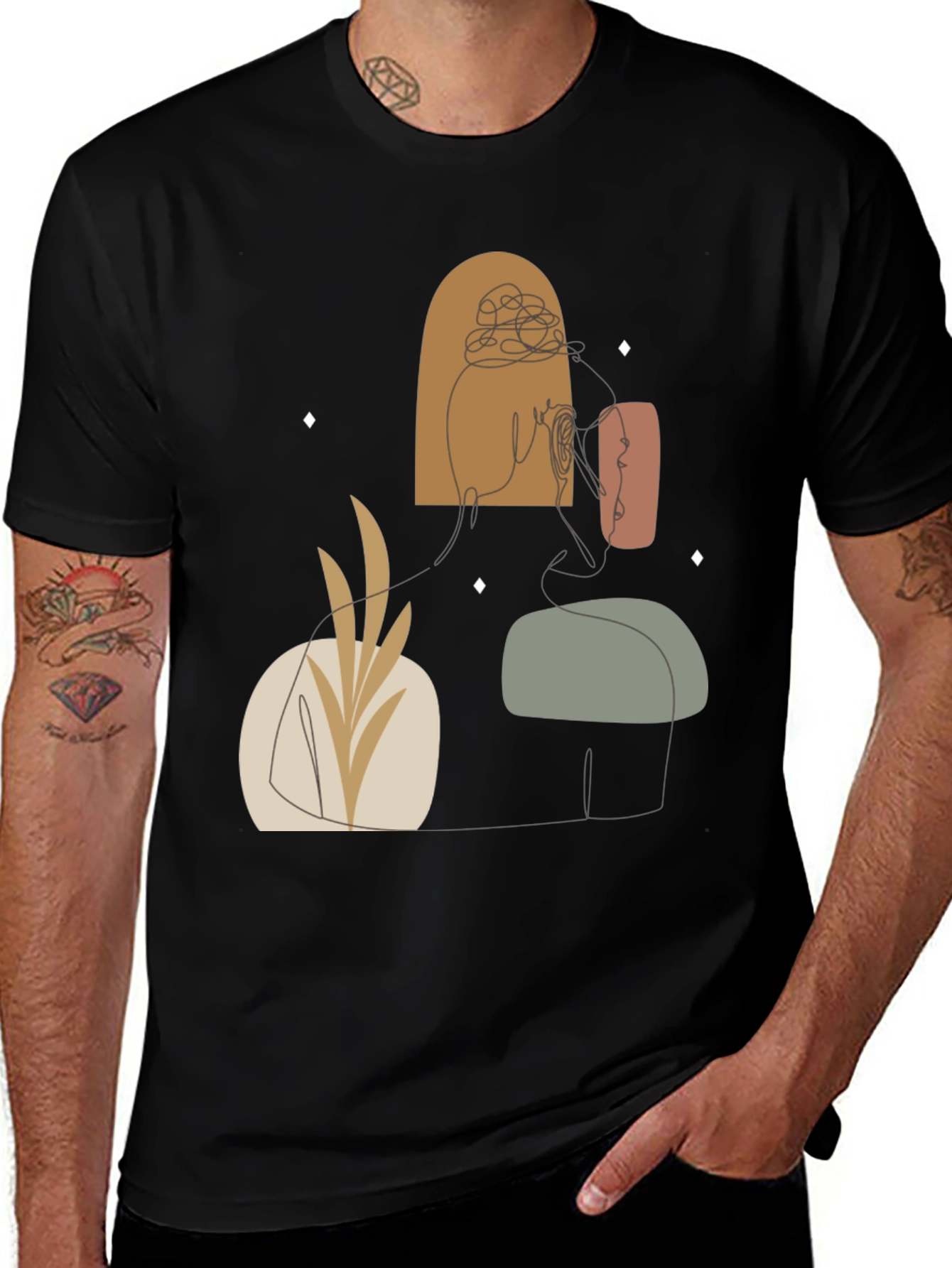 Abstract Line Art Graphic Tee - Modern Style