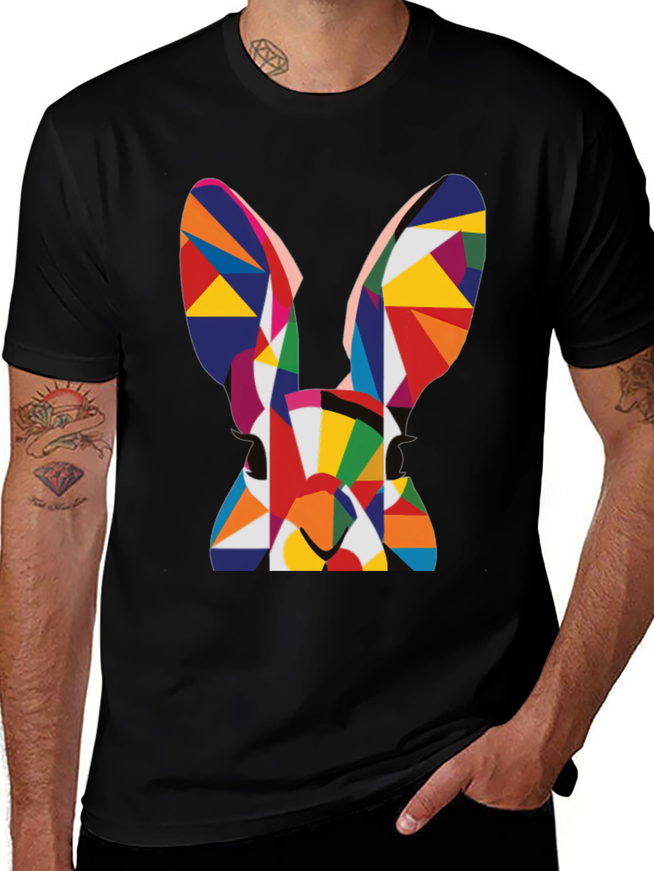 Variant 6 of Abstract Bunny Graphic Black T-Shirt