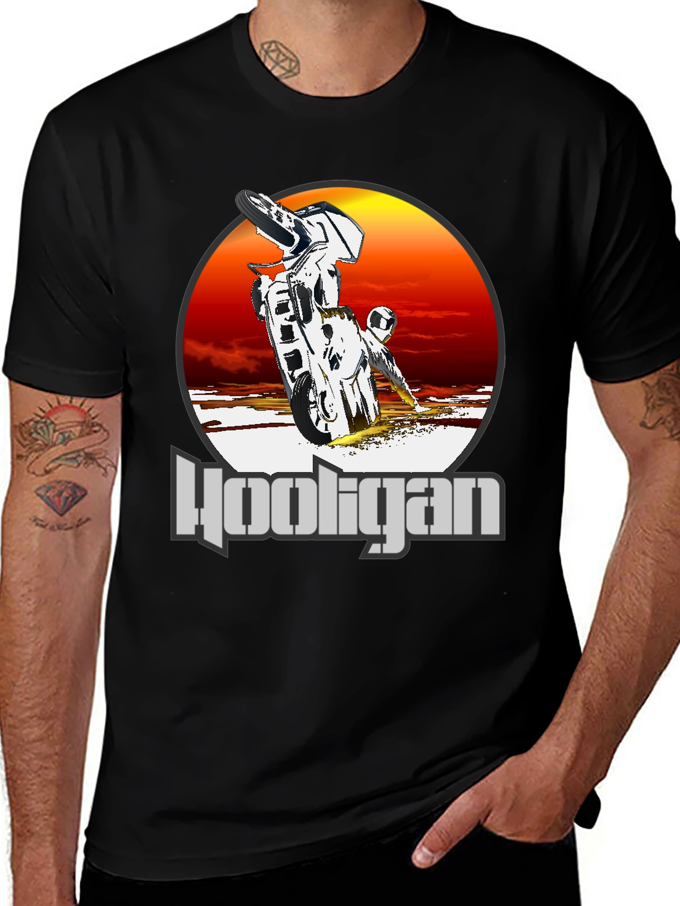 Hooligan Motorcycle Stunt T-Shirt - Black