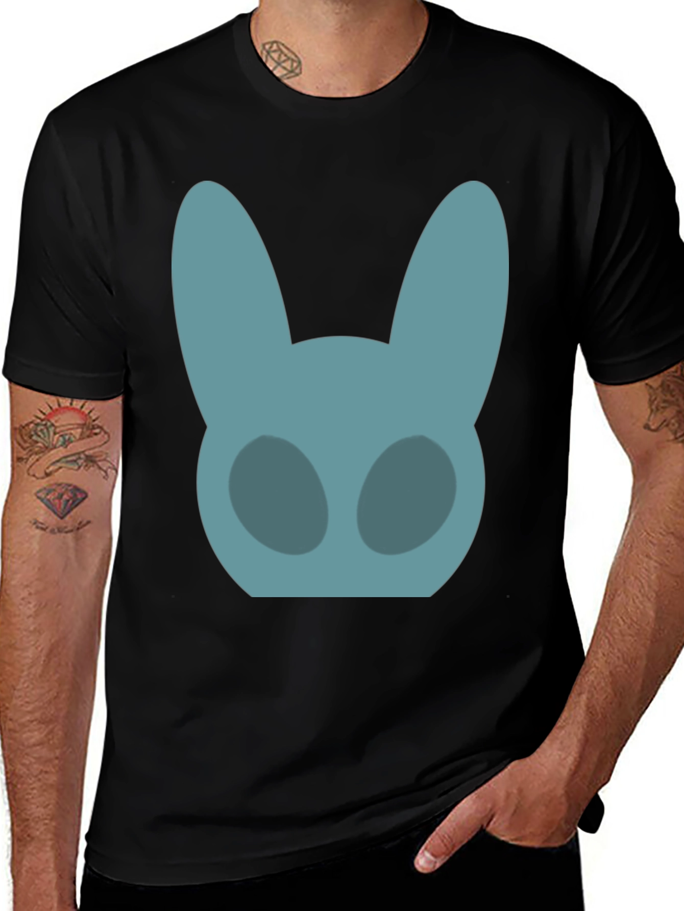 Variant 21 of Bunny Head Graphic Black T-Shirt