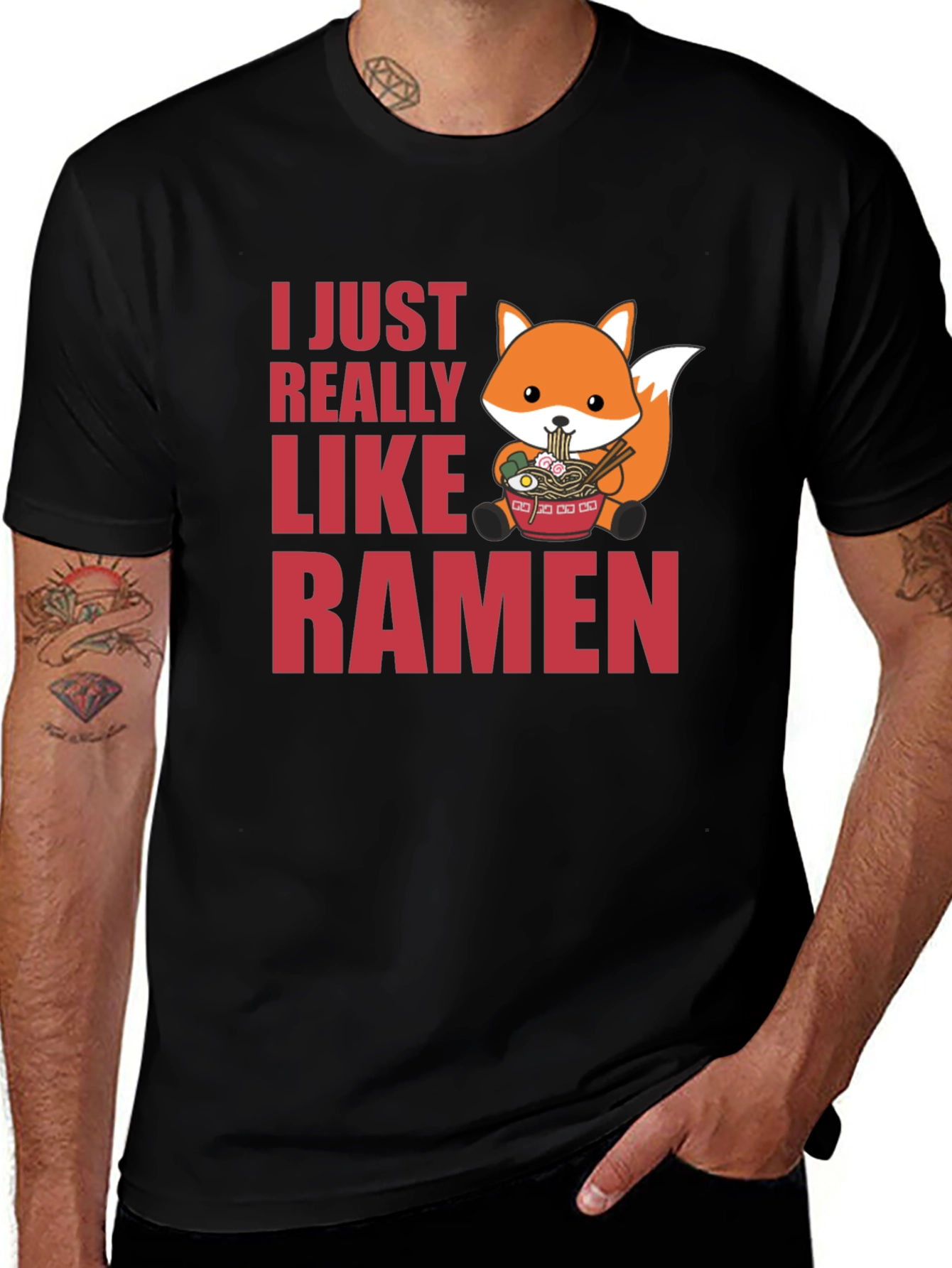 Variant 15 of Ramen Lover Graphic Tee - Cute Fox Ramen Design