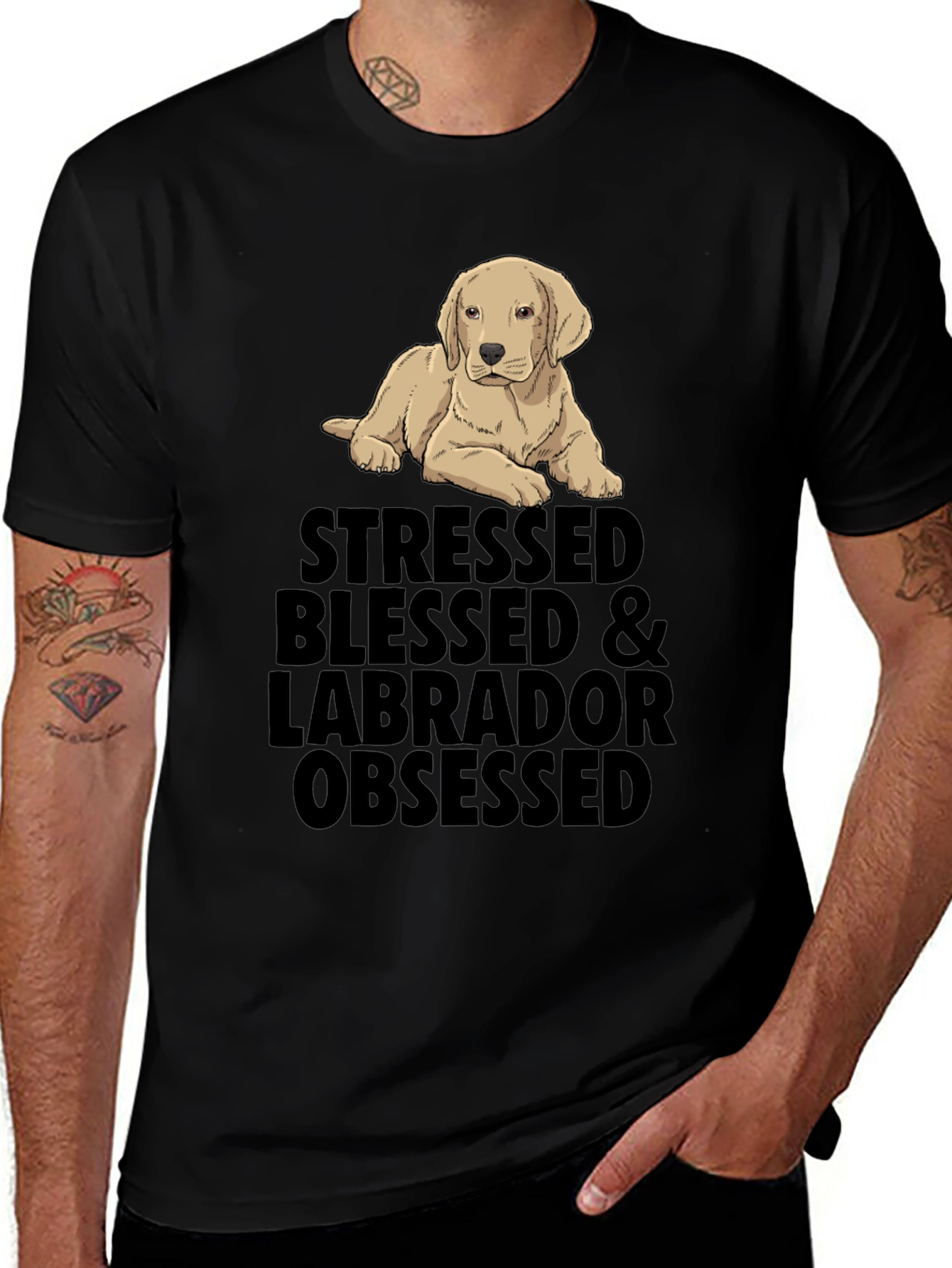 Stressed Blessed & Labrador Obsessed Black T-Shirt