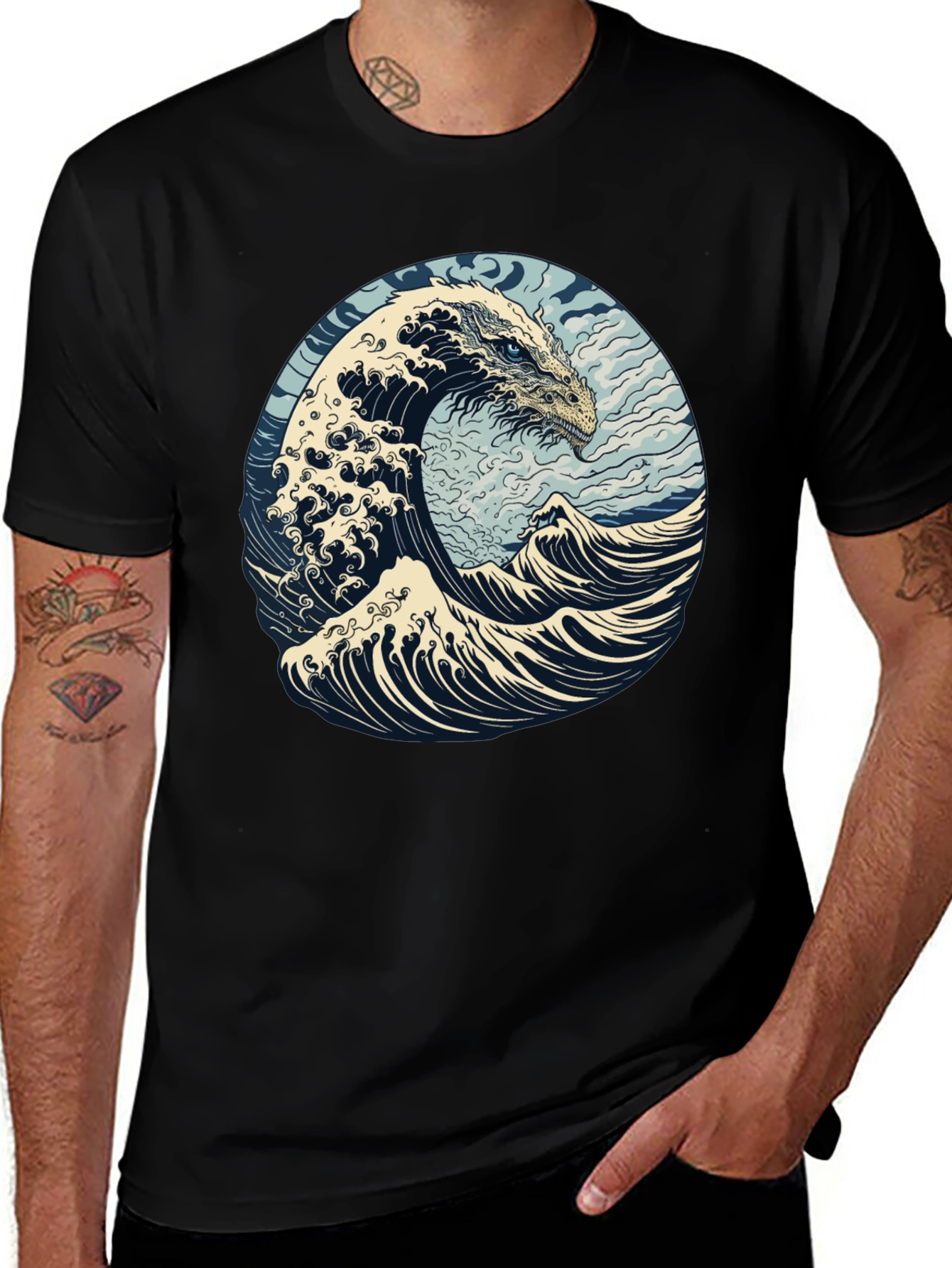 Variant 5 of Dragon Wave Graphic Tee - Men's Black T-Shirt