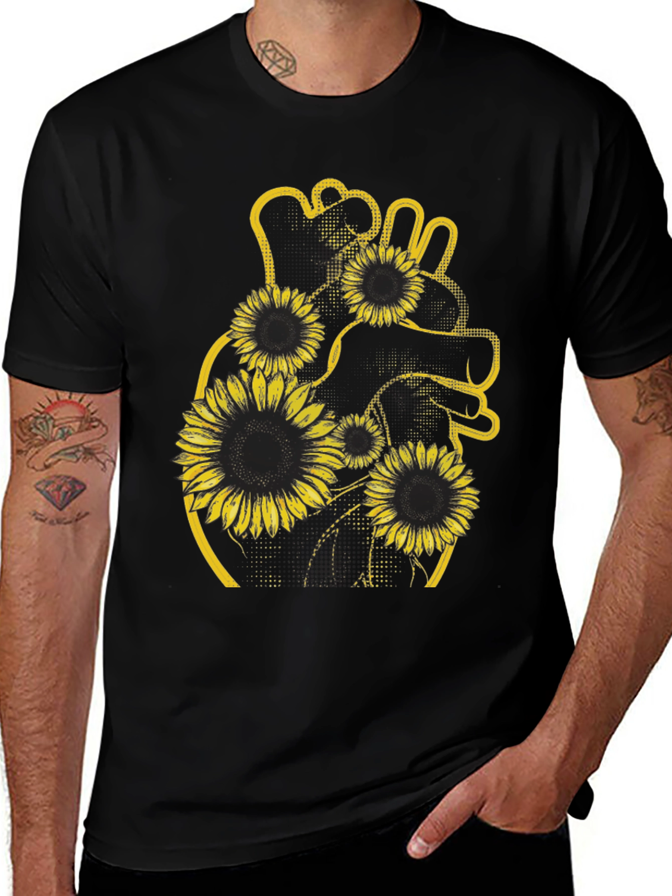 Variant 2 of Sunflower Heart Graphic Black T-Shirt
