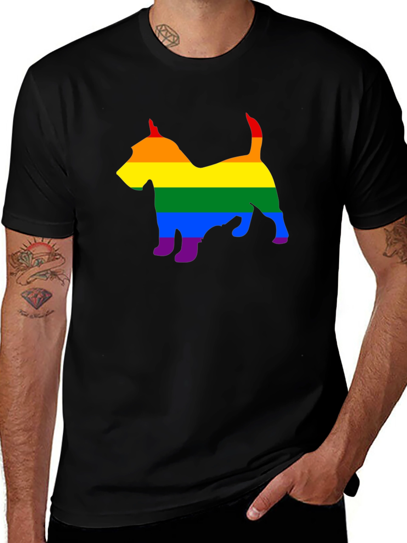 Black Rainbow Dog Silhouette Tee - Pride Apparel main image