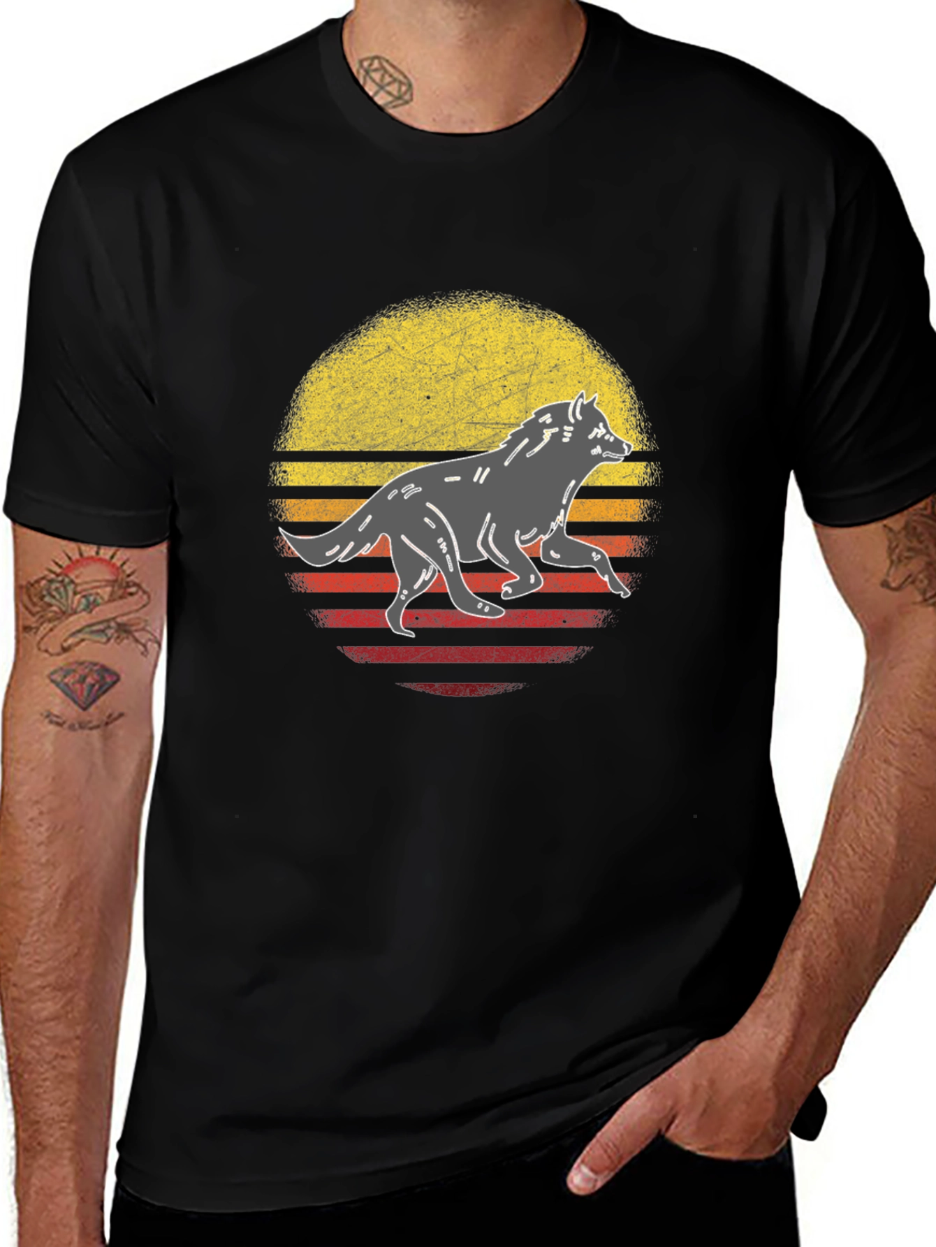 Variant 13 of Retro Wolf Graphic Tee - Black Cotton T-Shirt