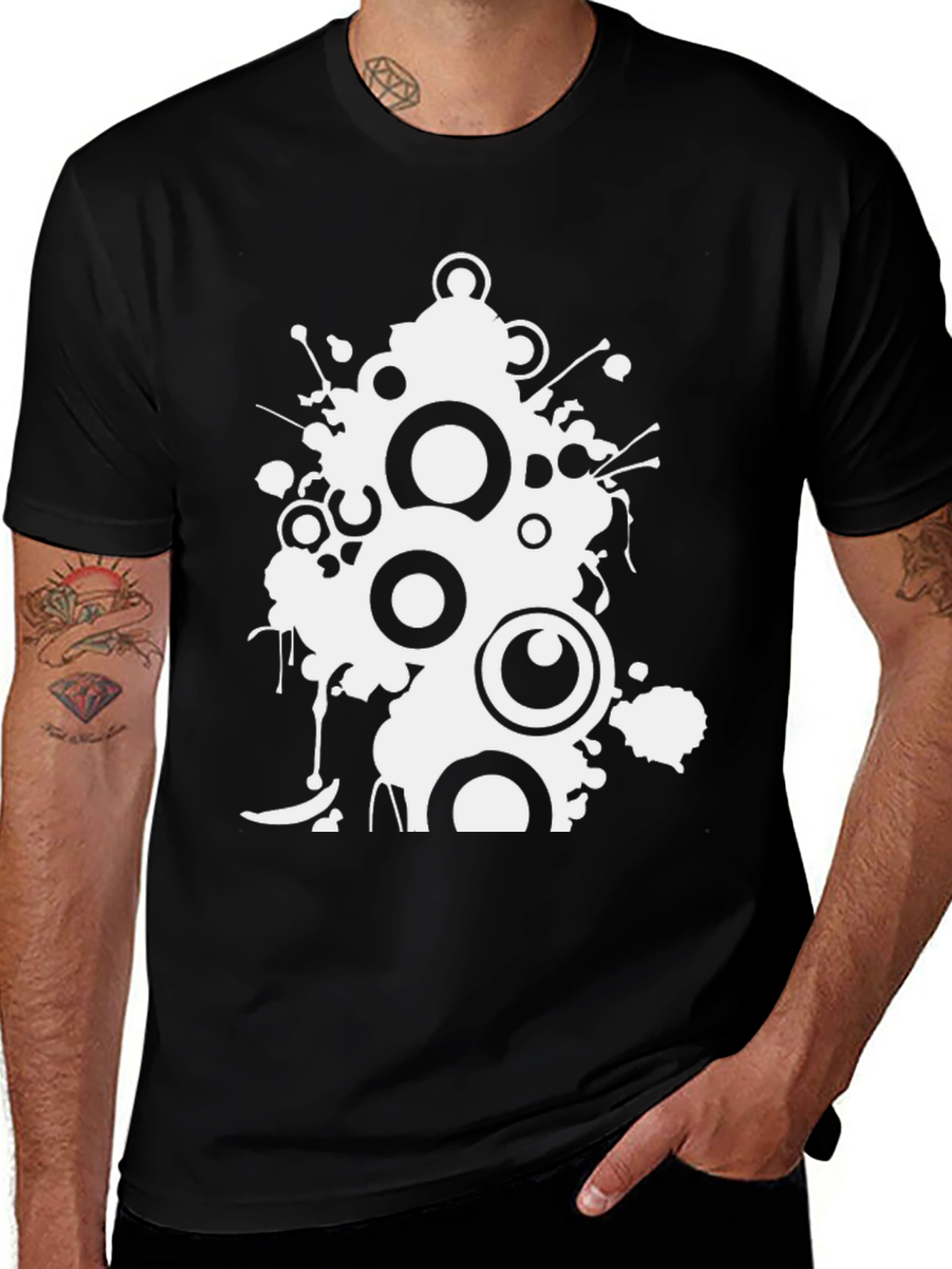 Variant 28 of Abstract Circle Print Black T-Shirt