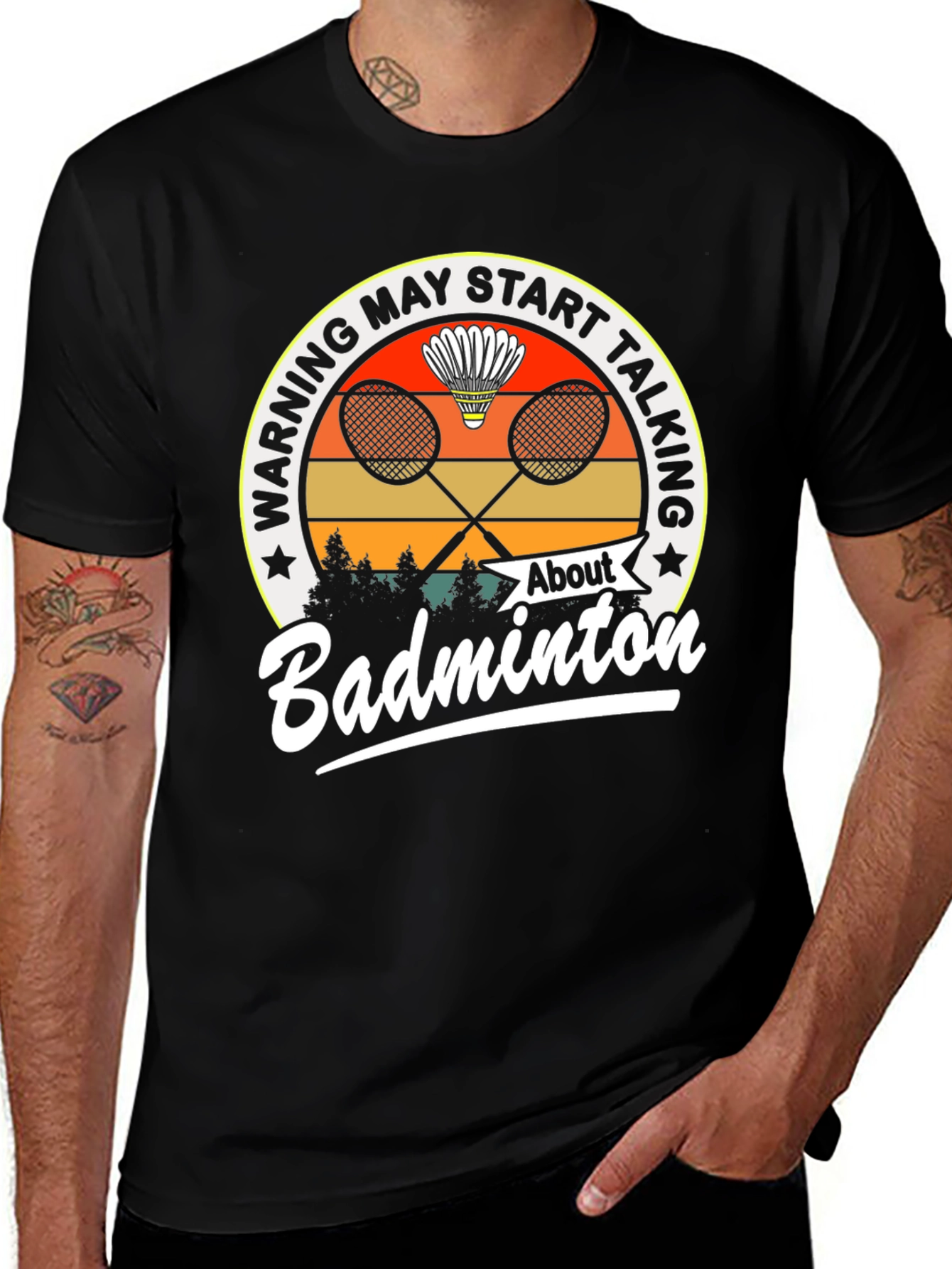 Variant 24 of Badminton Graphic Tee - Warning May Start Talking T-Shirt